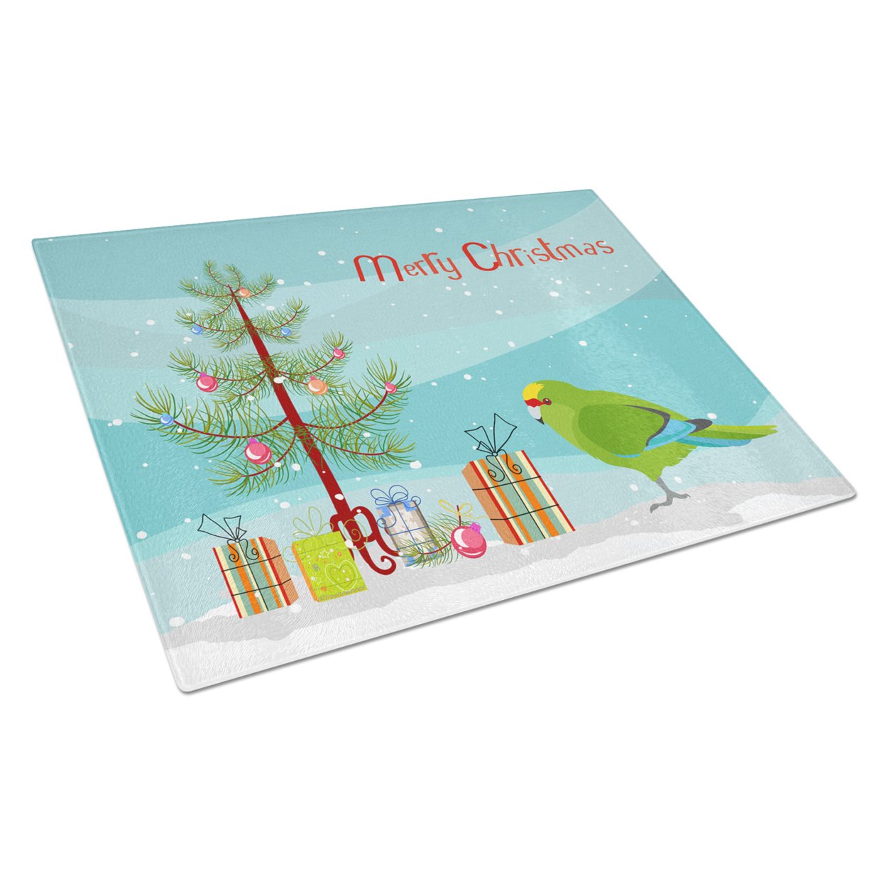 Carolines Treasures CK4501LCB New Zealand Parakeet Merry Christmas Glass Cutting Board Large, 12H x 16W, multicolor