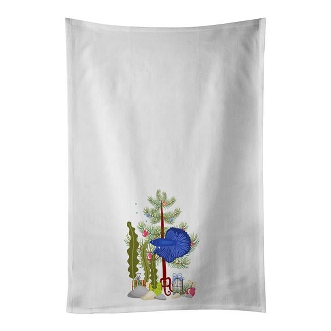 Carolines Treasures CK4507WTKT 28 x 19 in. Unisex Delta Tail Betta Fish Merry Christmas White Dish Towels Kitchen Towel - Set of 2