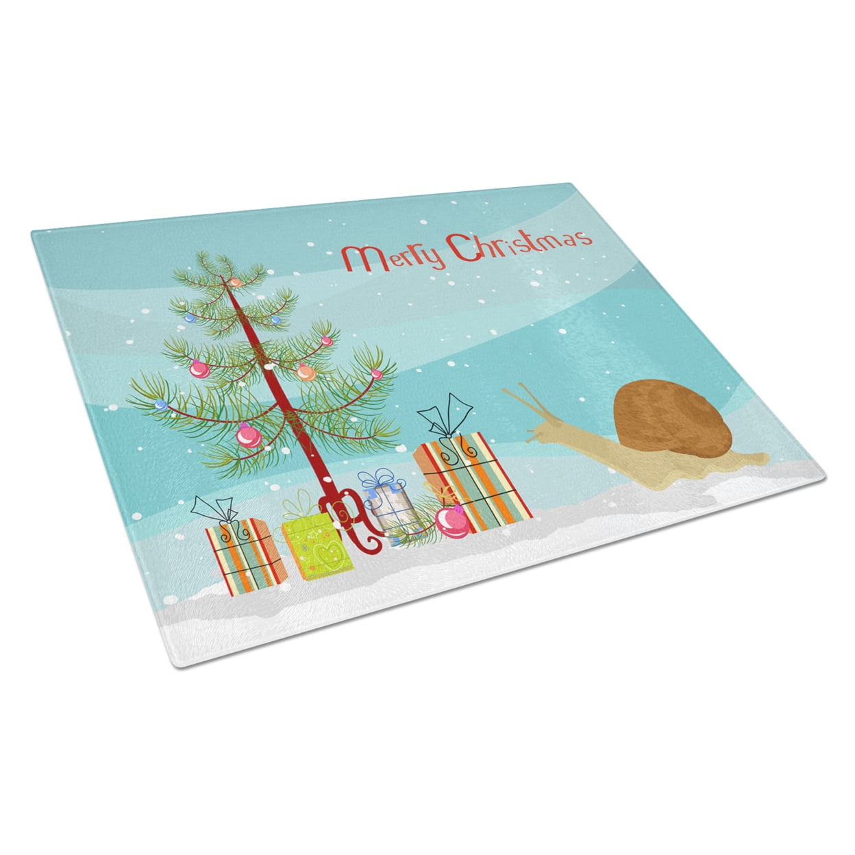 Carolines Treasures CK4539LCB Garden Snail Merry Christmas Glass Cutting Board Large, 12H x 16W, multicolor