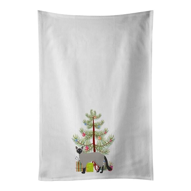 Carolines Treasures CK4564WTKT 28 x 19 in. Unisex Balinese No.1 Cat Merry Christmas White Dish Towels Kitchen Towel - Set of 2