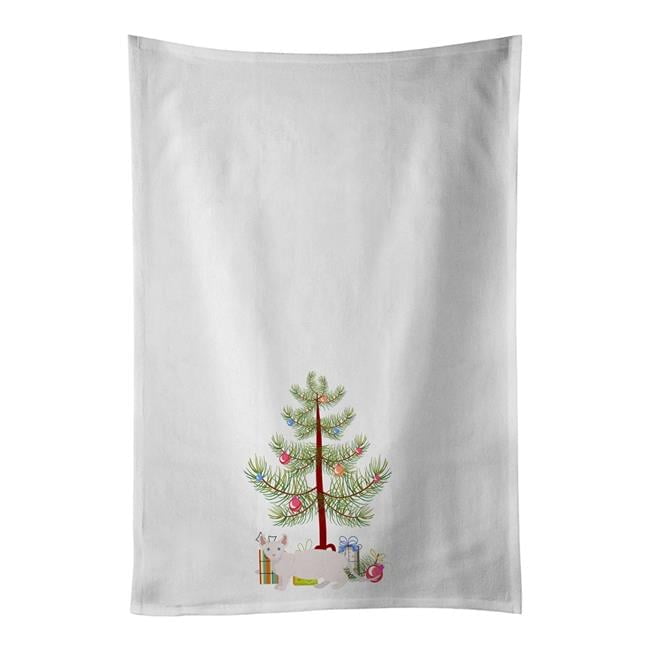 Carolines Treasures CK4612WTKT 28 x 19 in. Unisex Dwelf No.3 Cat Merry Christmas White Dish Towels Kitchen Towel - Set of 2
