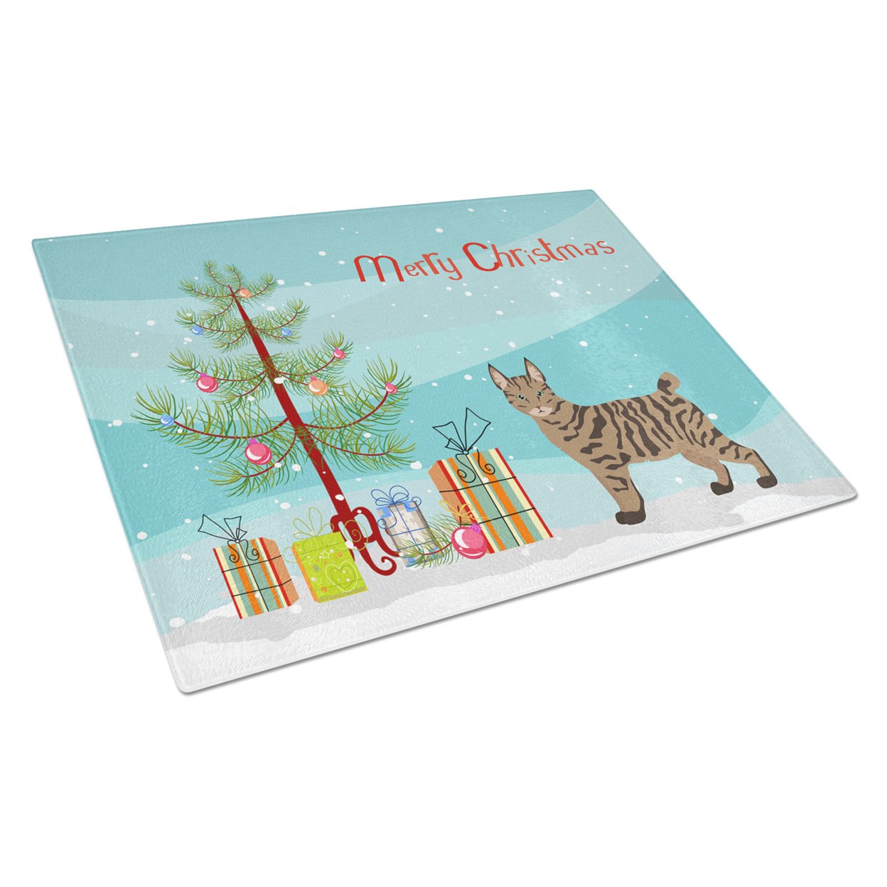Carolines Treasures CK4684LCB Pixie Bob 1 Cat Merry Christmas Glass Cutting Board Large, 12H x 16W, multicolor