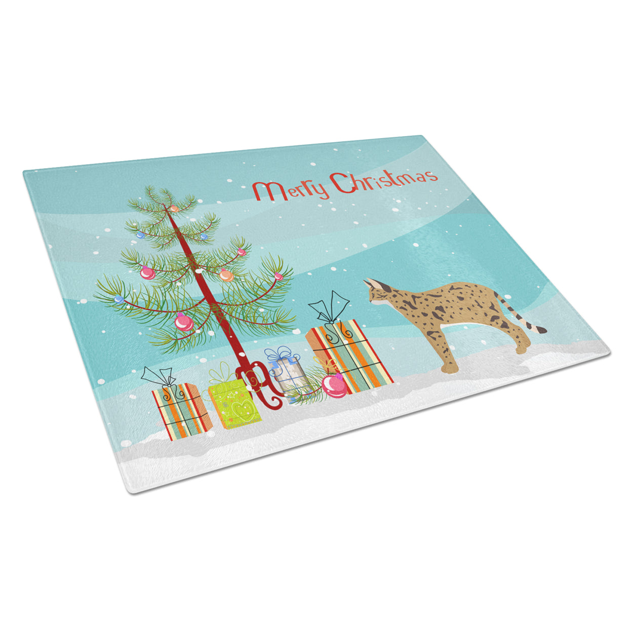 Carolines Treasures CK4702LCB Savannah 2 Cat Merry Christmas Glass Cutting Board Large, 12H x 16W, multicolor