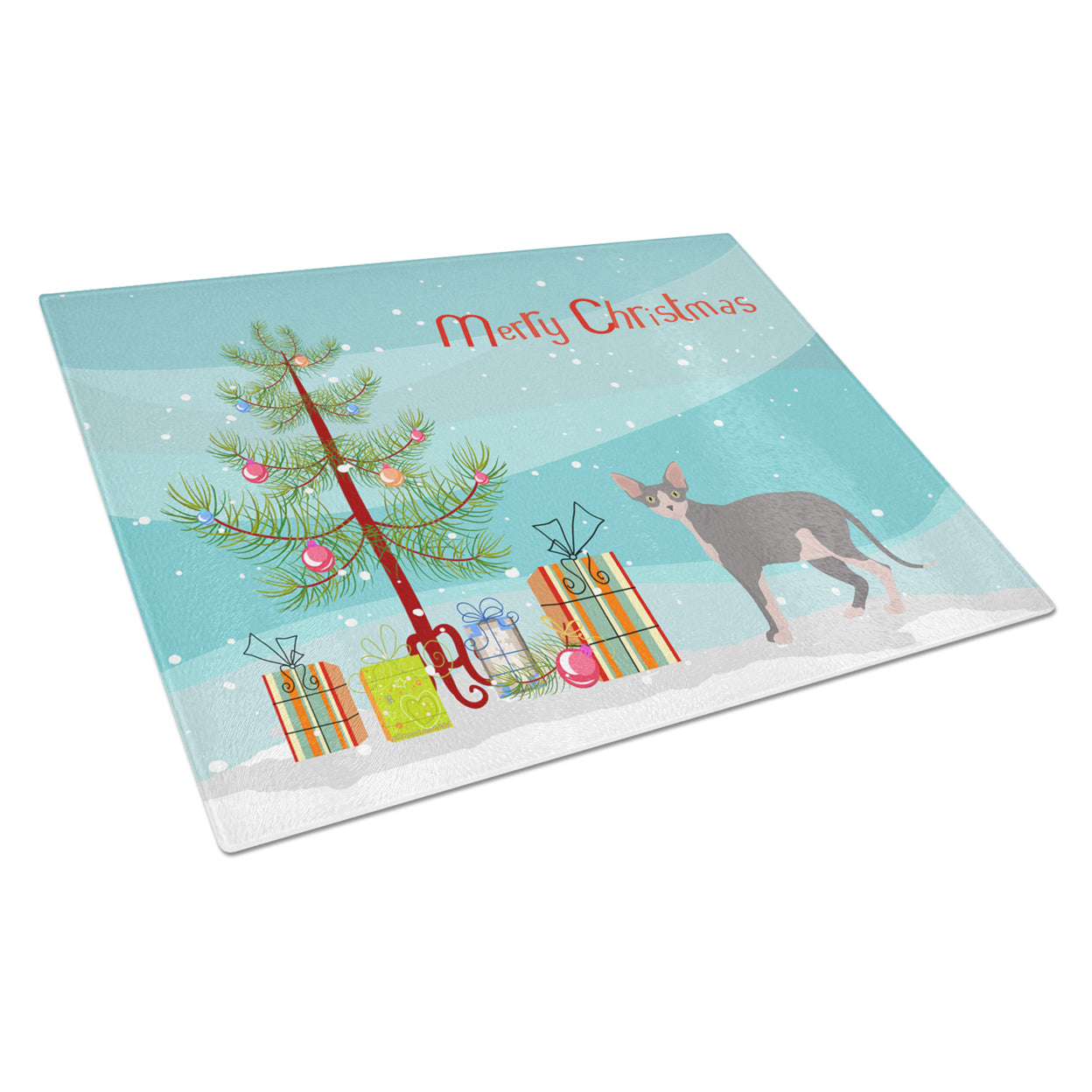 Carolines Treasures CK4725LCB Sphynx 2 Cat Merry Christmas Glass Cutting Board Large, 12H x 16W, multicolor