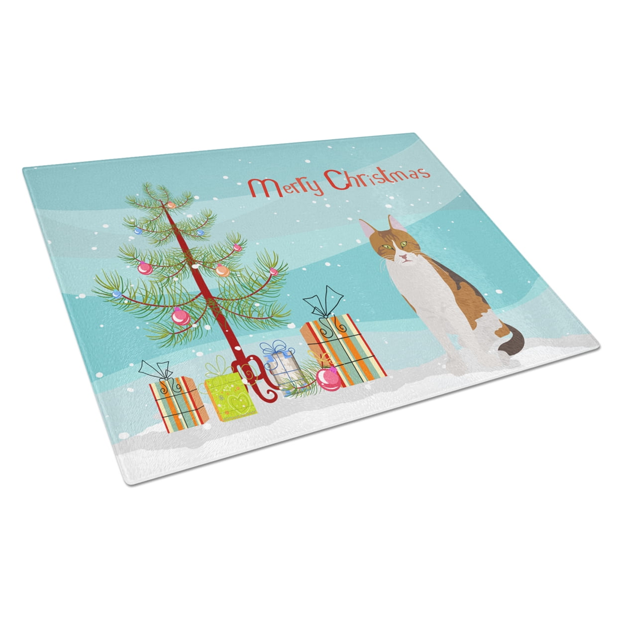 Carolines Treasures CK4740LCB Aegean Cat Merry Christmas Glass Cutting Board Large, 12H x 16W, multicolor