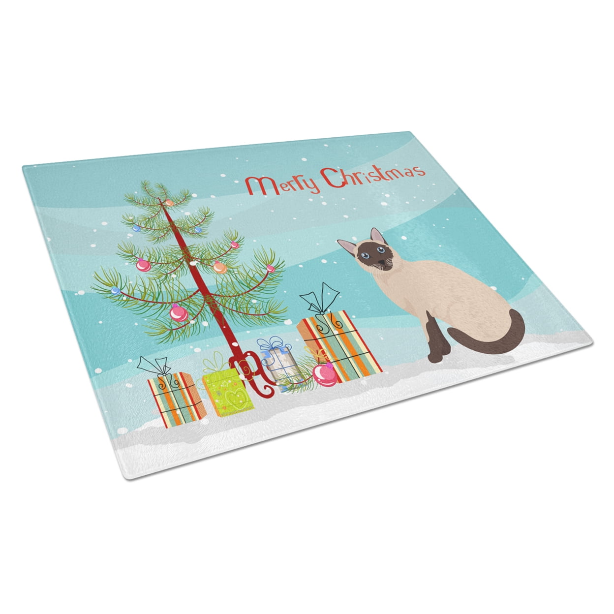 Carolines Treasures CK4793LCB Siamese Traditional Cat Merry Christmas Glass Cutting Board Large, 12H x 16W, multicolor