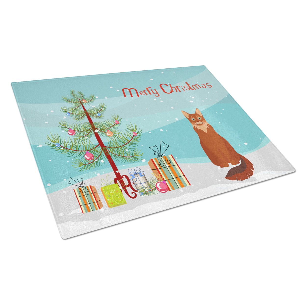 Carolines Treasures CK4799LCB Somali Cat Merry Christmas Glass Cutting Board Large, 12H x 16W, multicolor