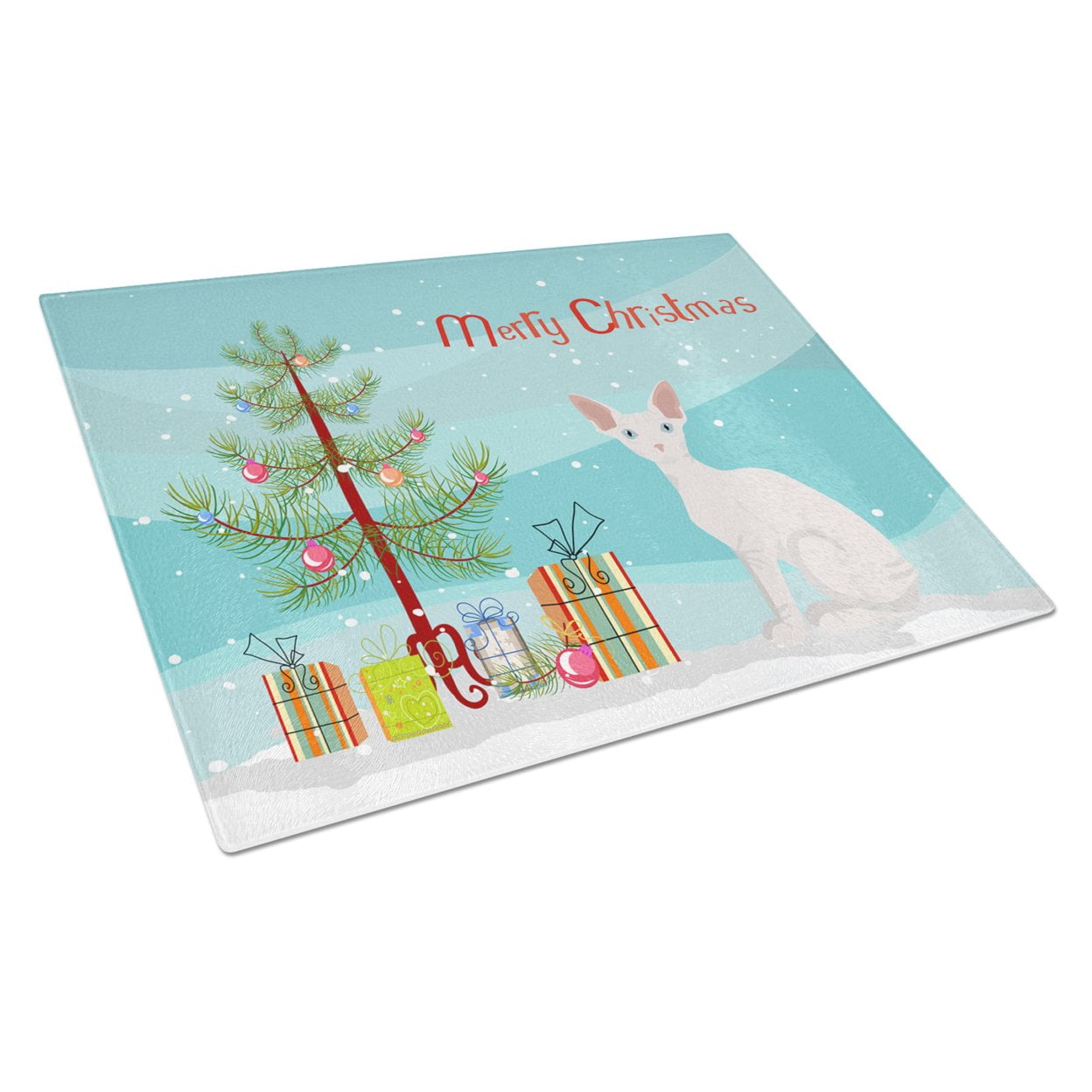 Carolines Treasures CK4800LCB Sphynx 1 Cat Merry Christmas Glass Cutting Board Large, 12H x 16W, multicolor