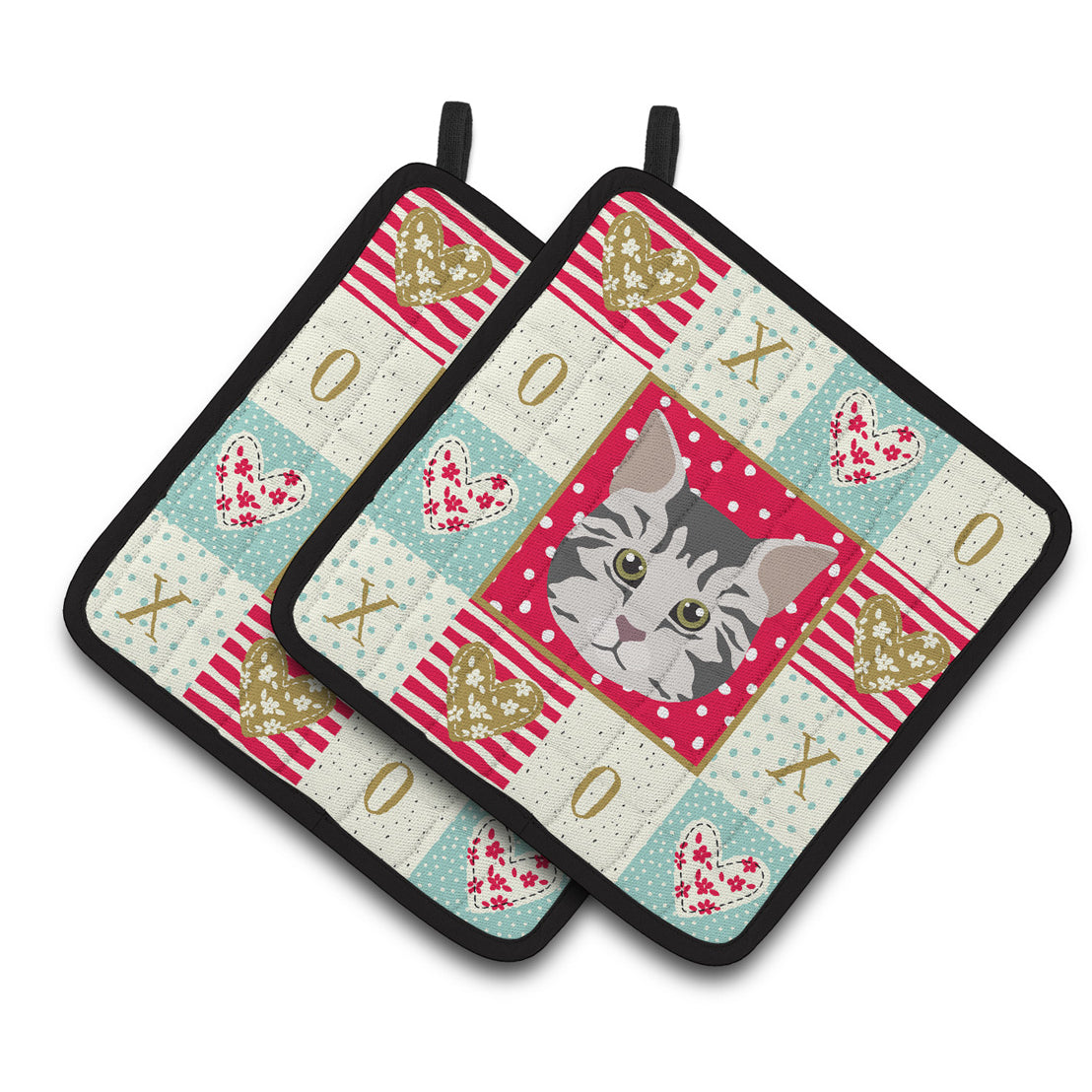 American Bobtail Cat Love Pair of Pot Holders
