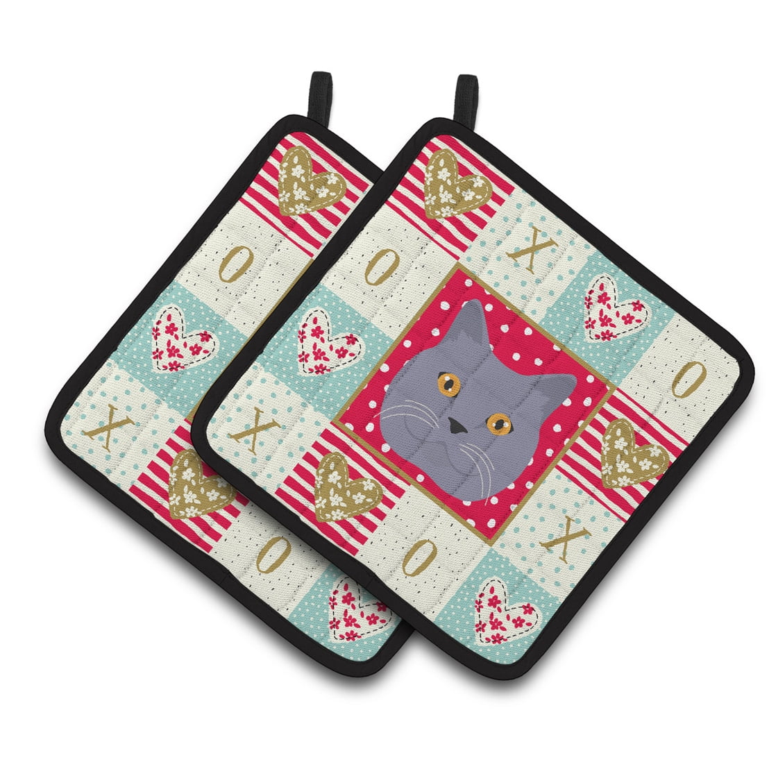 British Shorthair Cat Love Pair of Pot Holders