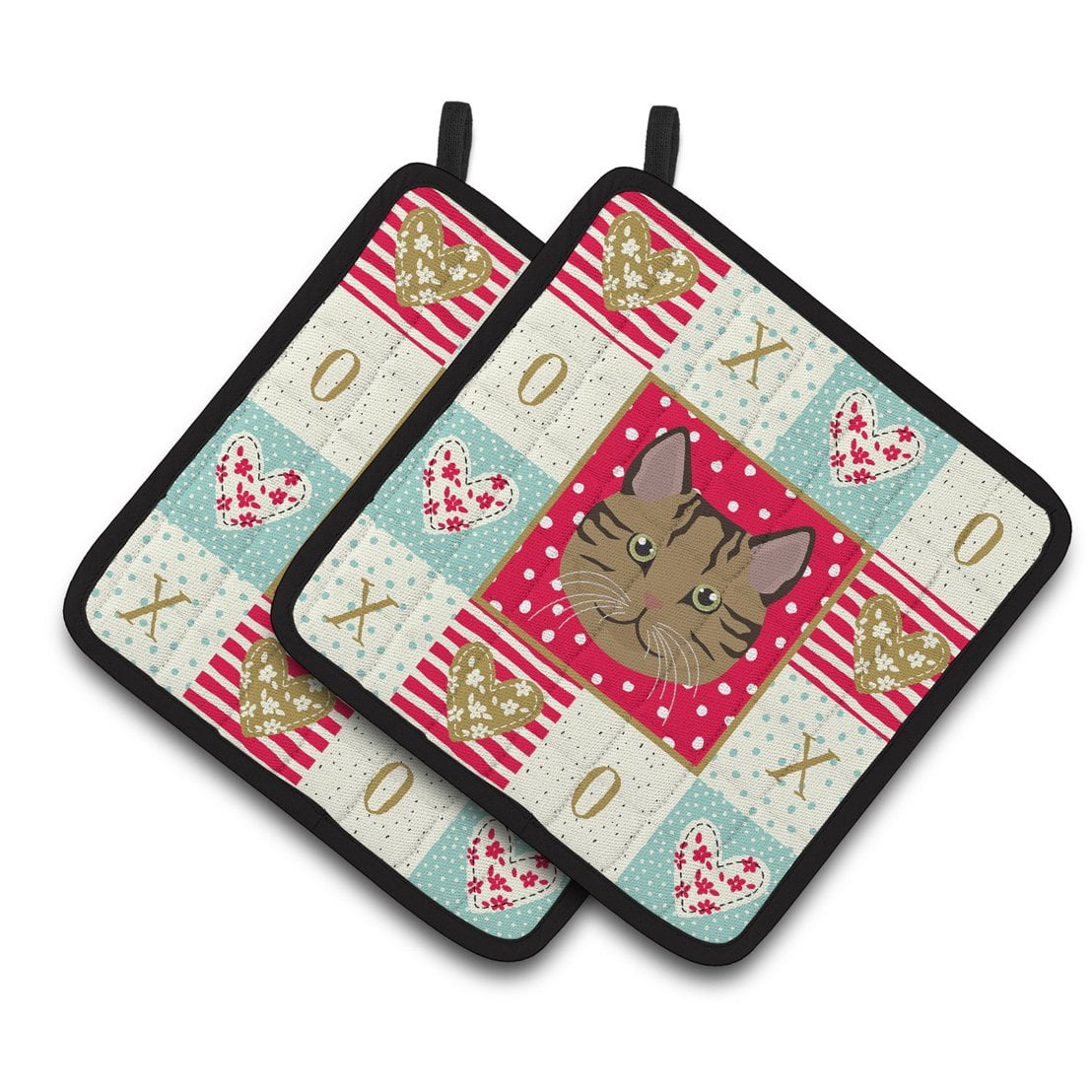 Carolines Treasures CK5159PTHD Scottish Straight Cat Love Pair of Pot Holders, 7.5HX7.5W, multicolor
