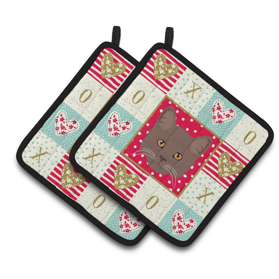 York Chocolate Cat Love Pair of Pot Holders