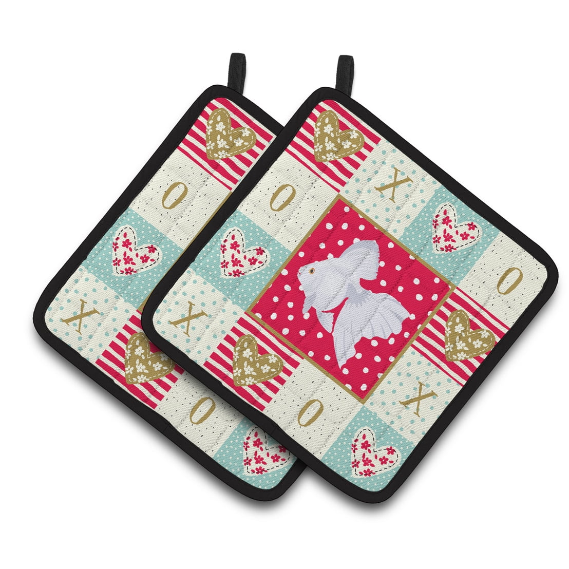 Carolines Treasures CK5477PTHD Ryukin Goldfish Love Pair of Pot Holders, Red, 7.5HX7.5W, multicolor