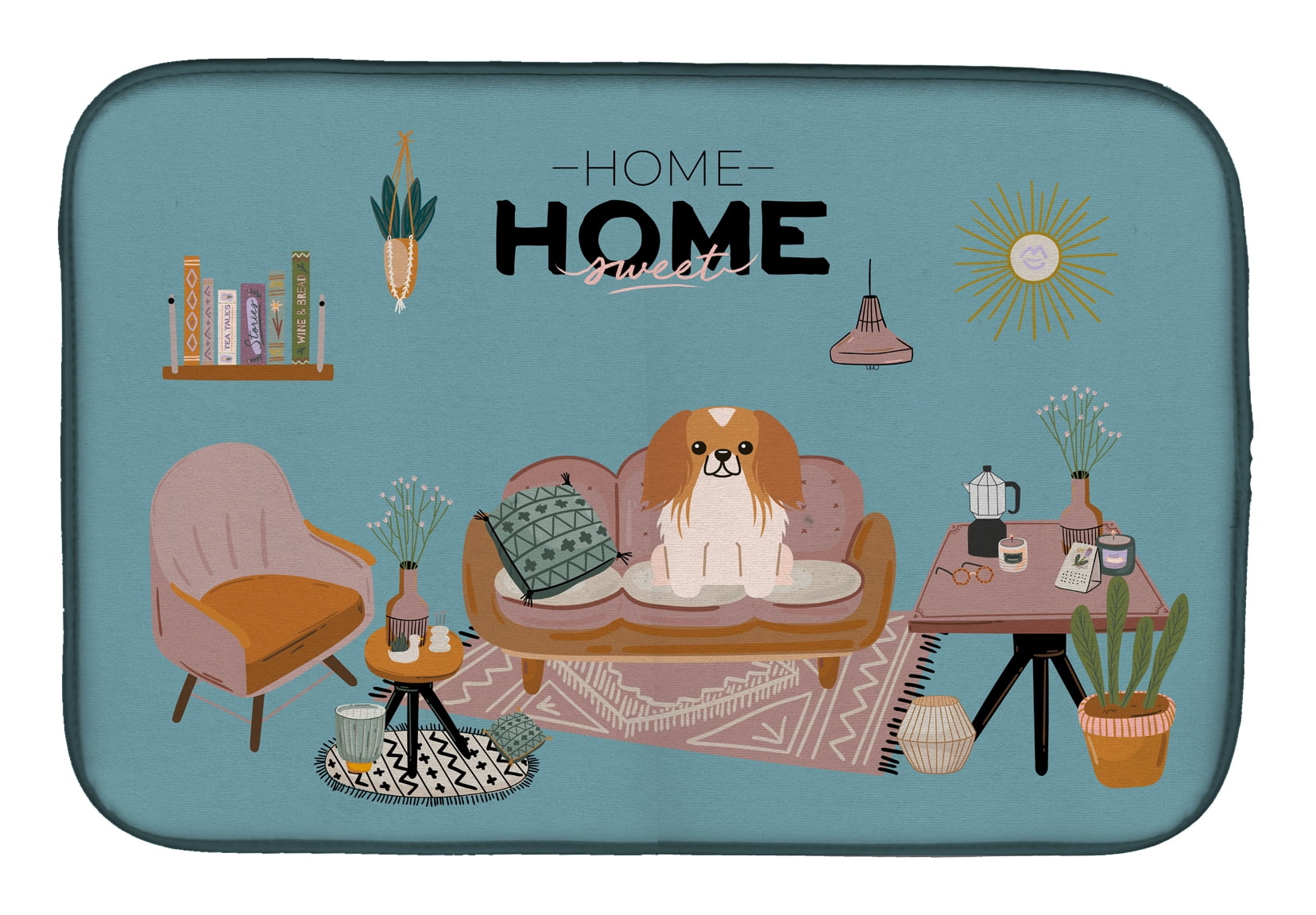 Red White Pekingese Sweet Home Dish Drying Mat