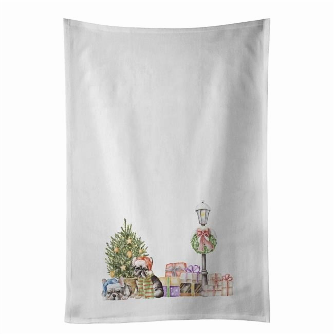 Carolines Treasures CK8101WTKT 28 x 19 in. Unisex French Bulldog Brindle Duo with Christmas Wonderland White Dish Towels Kitchen Towel - Set of 2
