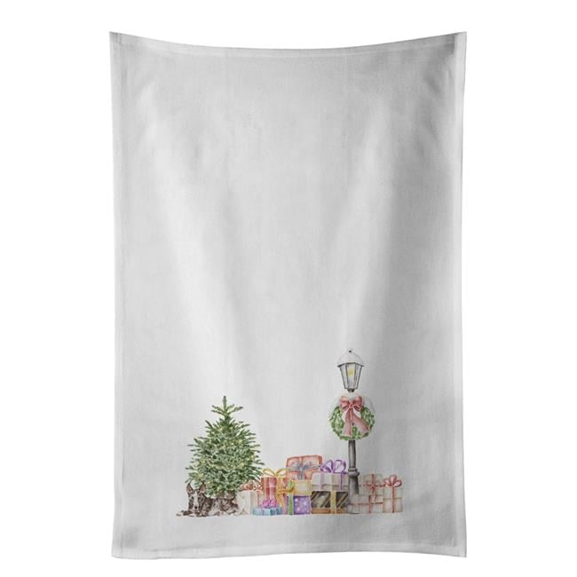 Carolines Treasures CK8110WTKT 28 x 19 in. Unisex Bull Terrier Brindle with Christmas Wonderland White Dish Towels Kitchen Towel - Set of 2