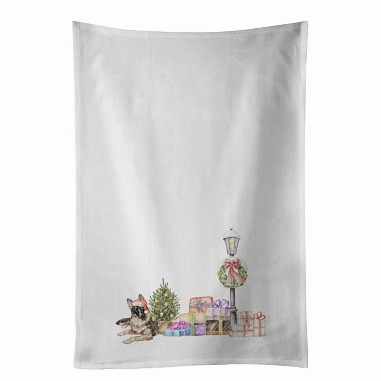 Carolines Treasures CK8143WTKT 28 x 19 in. Unisex German Shepherd Relaxing with Christmas Wonderland White Dish Towels Kitchen Towel - Set of 2