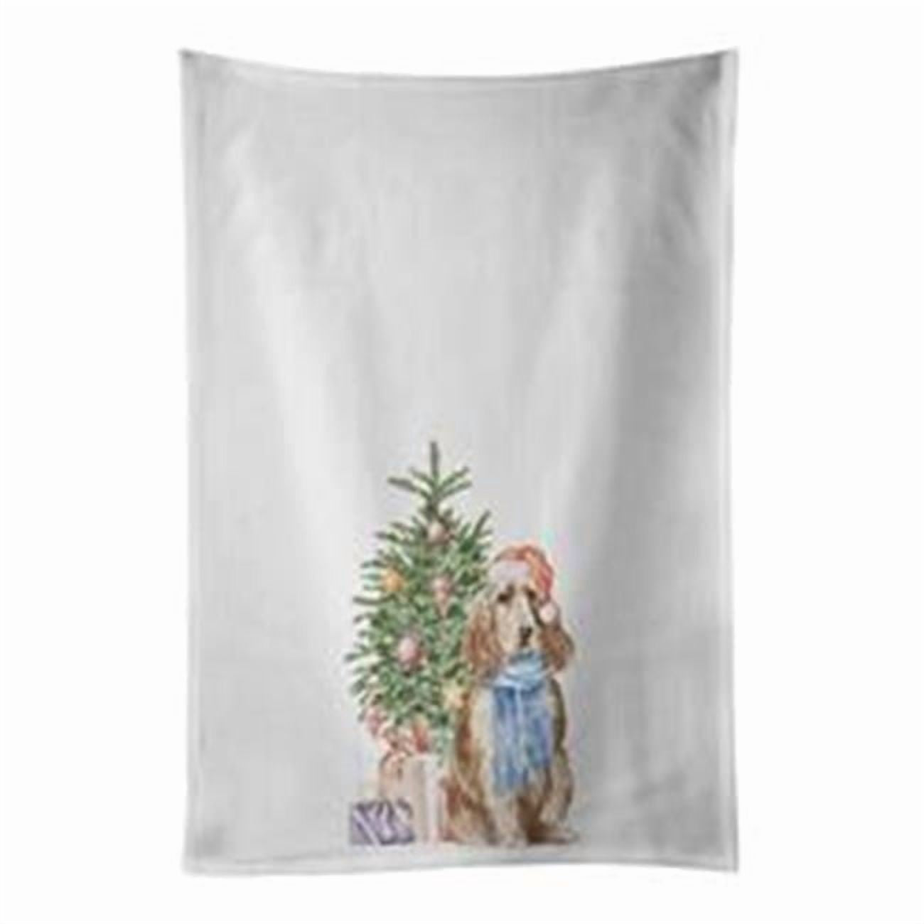 Carolines Treasures CK8220WTKT 28 x 19 in. Unisex Cocker Spaniel English Tan Christmas Presents & Tree White Dish Towels Kitchen Towel - Set of 2