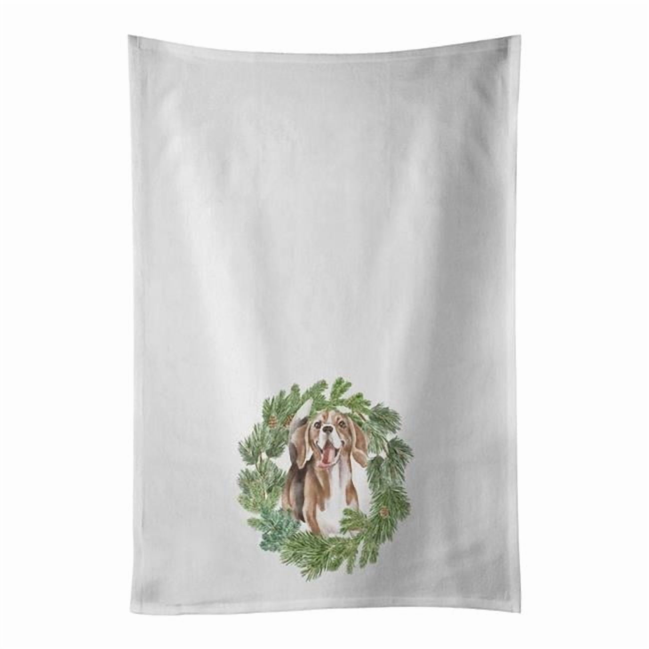 Carolines Treasures CK8817WTKT 28 x 19 in. Unisex Beagle Smiling Christmas Wreath White Dish Towels Kitchen Towel - Set of 2