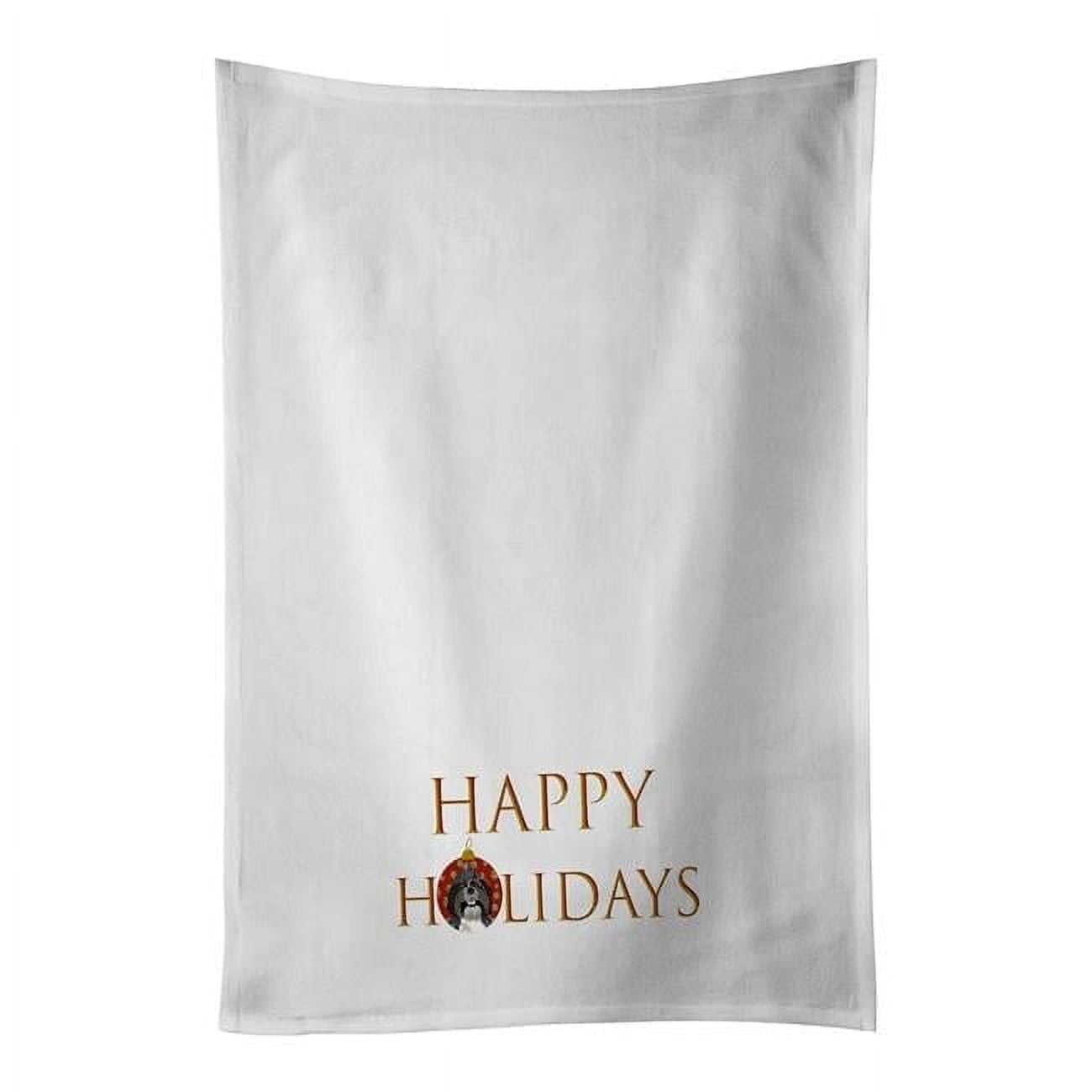 Carolines Treasures CK9357WTKT 28 x 19 in. Unisex Shih-Tzu Silver & White Happy Holidays White Dish Towels Kitchen Towel - Set of 2