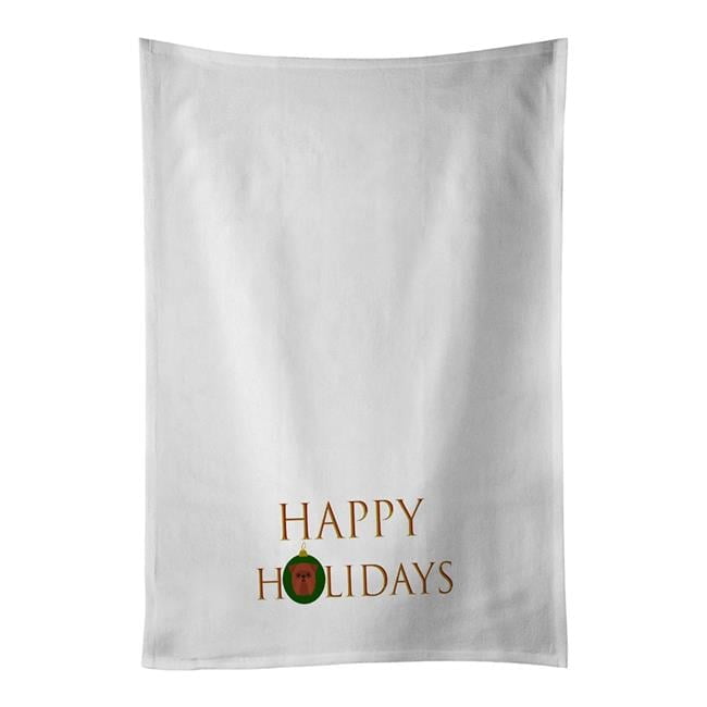 Carolines Treasures CK9554WTKT 28 x 19 in. Unisex Brussels Griffon-Dog Face Happy Holidays Christmas White Dish Towels Kitchen Towel - Set of 2