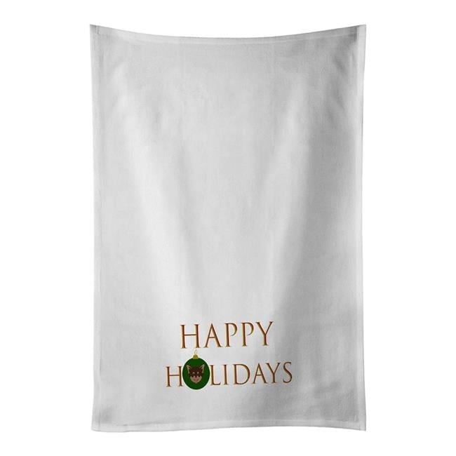 Carolines Treasures CK9556WTKT 28 x 19 in. Unisex Chihuahua-Dog Face Happy Holidays Christmas White Dish Towels Kitchen Towel - Set of 2