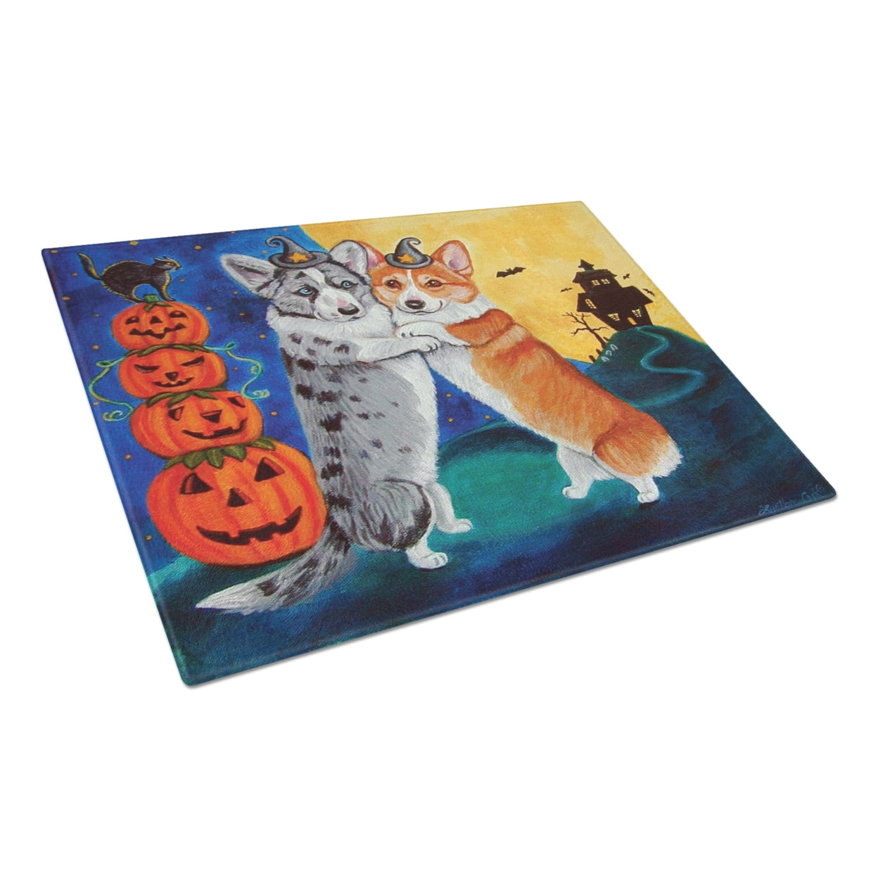 Carolines Treasures Corgi Halloween Scare Glass Cutting Board Large 12H x 16W multicolor