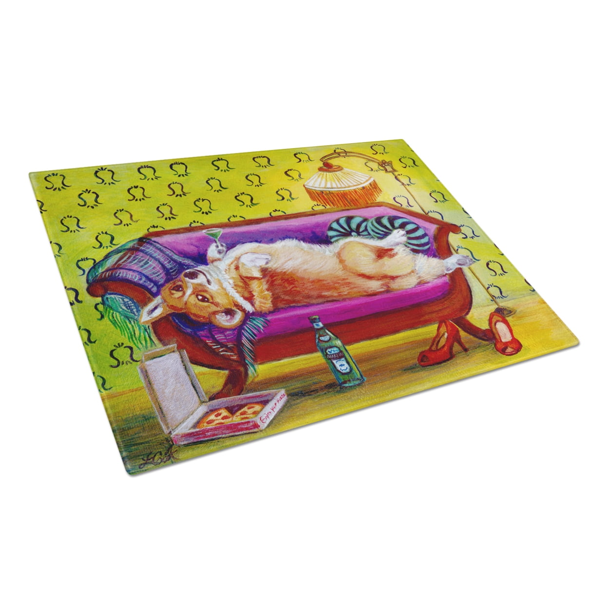 Carolines Treasures Corgi Home Alone Glass Cutting Board Large 12H x 16W multicolor