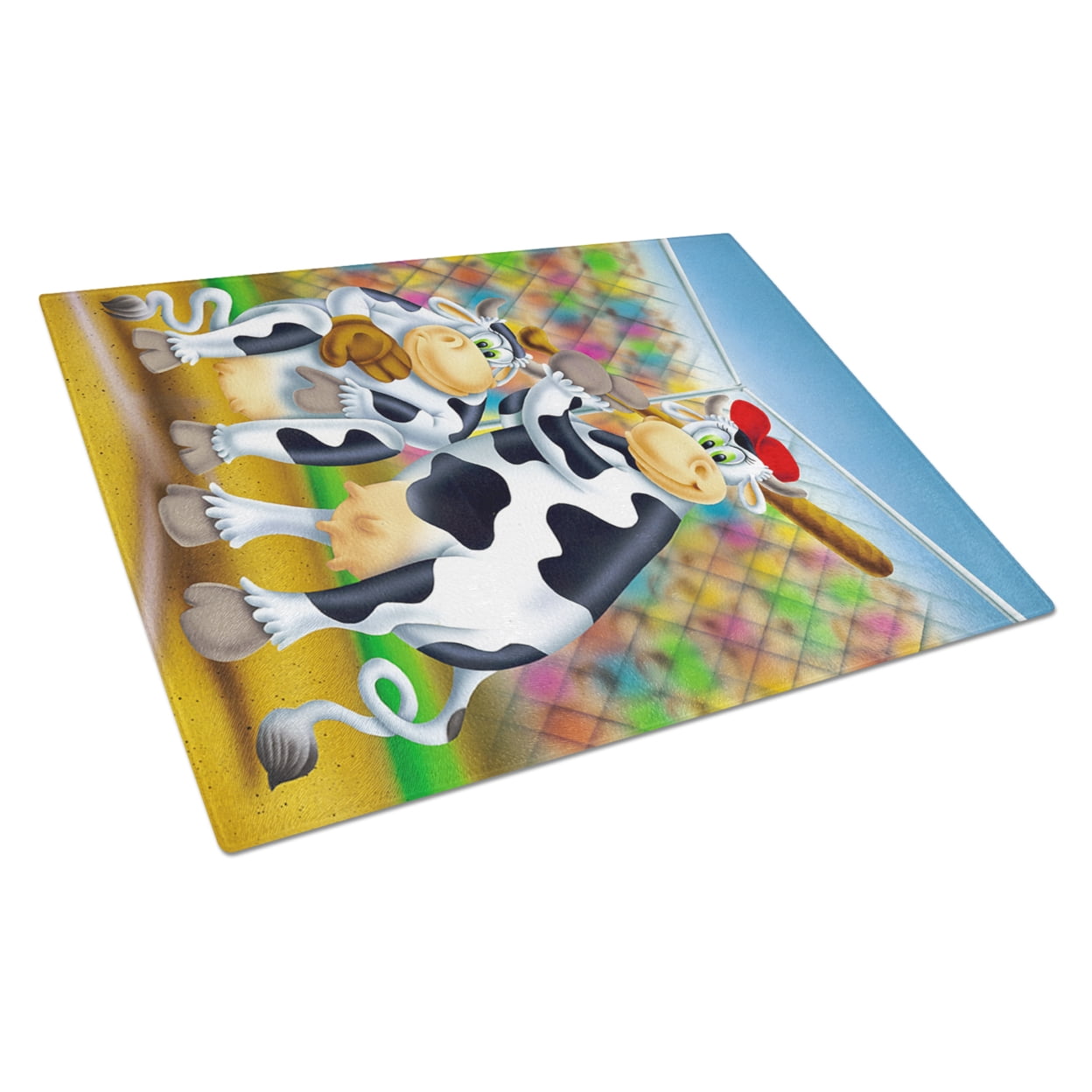 Carolines Treasures Cow playing Baseball Glass Cutting Board Large 12H x 16W multicolor