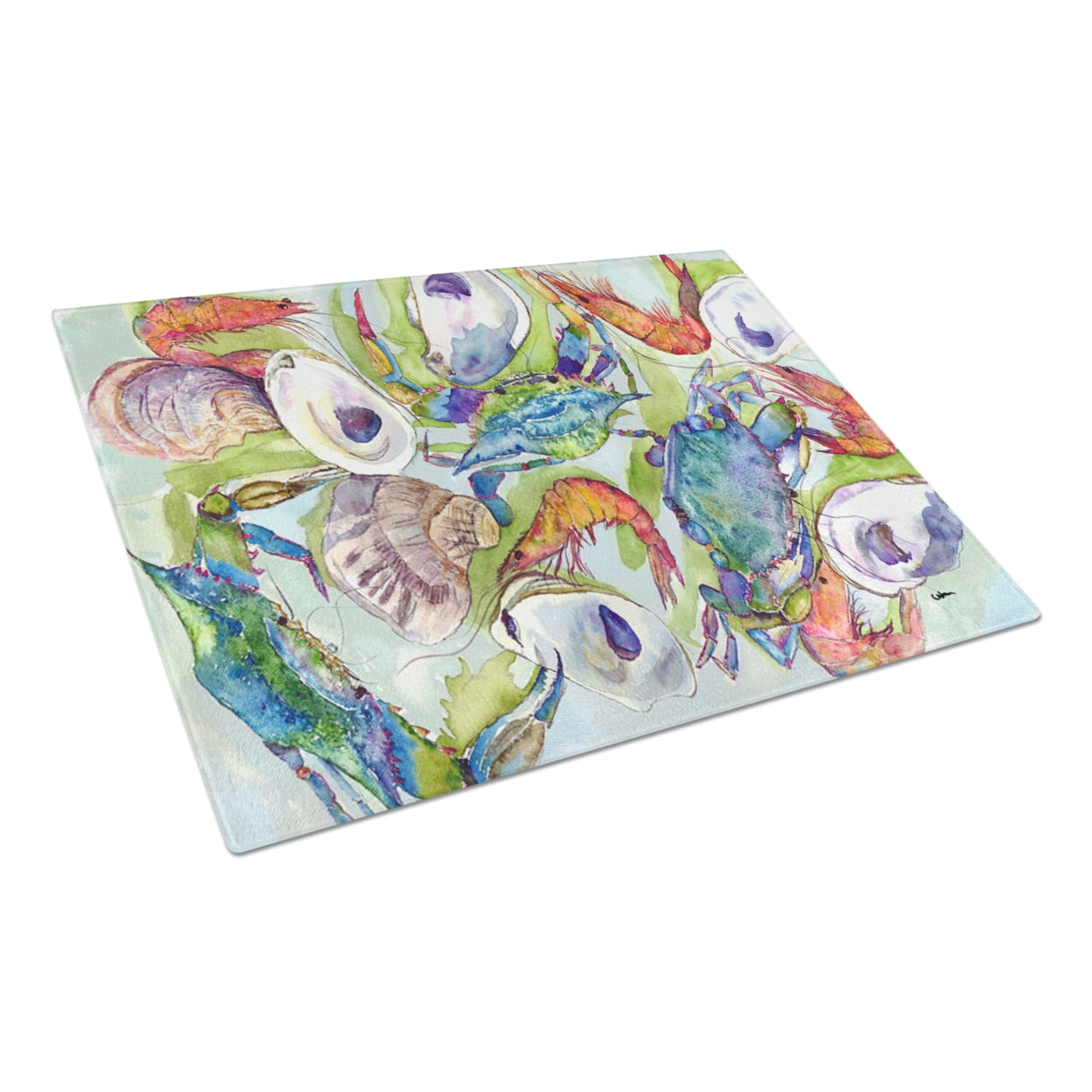 Carolines Treasures Crab Glass Cutting Board Large 12H x 16W multicolor