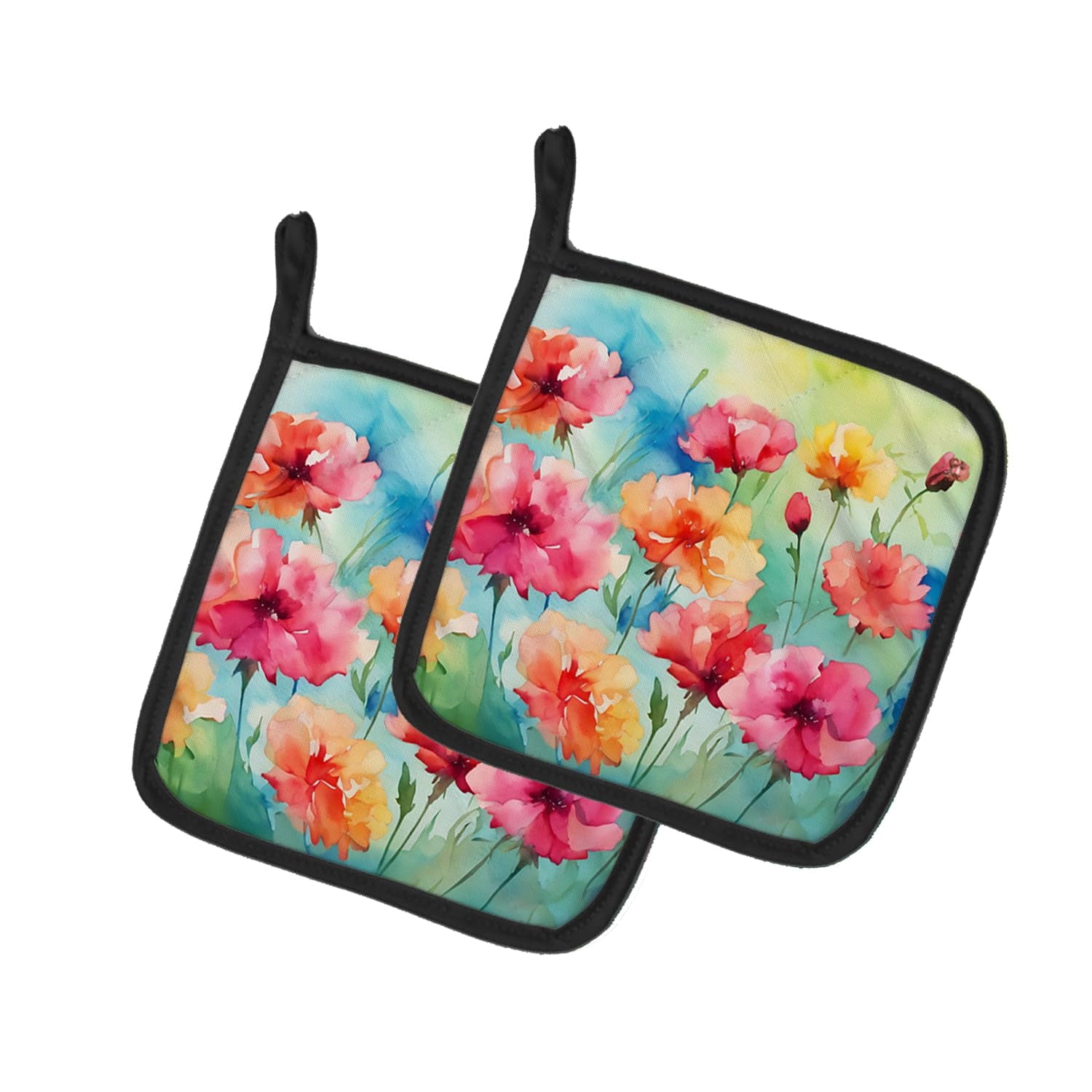 Carolines Treasures DAC1548PTHD 7.5 x 7.5 in. Carnations in Watercolor Pot Holders - Set of 2