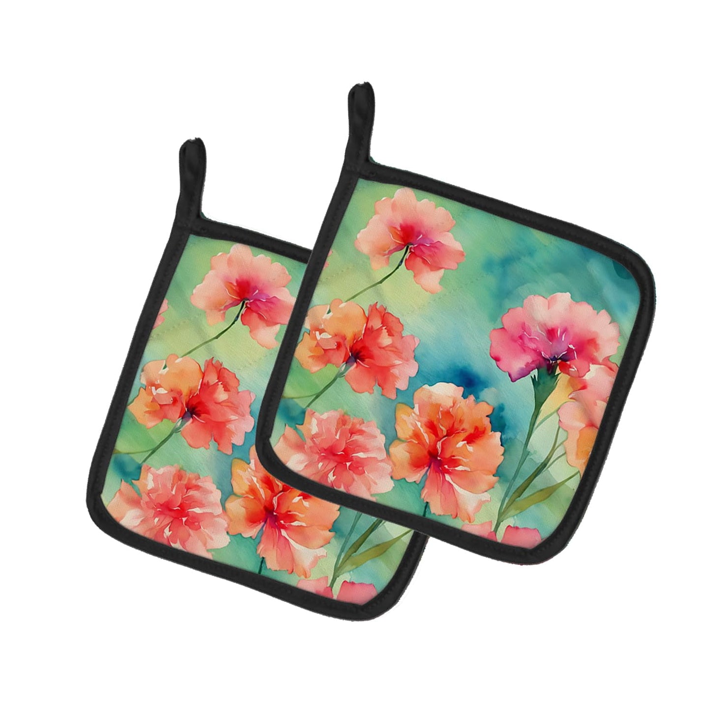 Carolines Treasures DAC1549PTHD 7.5 x 7.5 in. Carnations in Watercolor Pot Holders - Set of 2