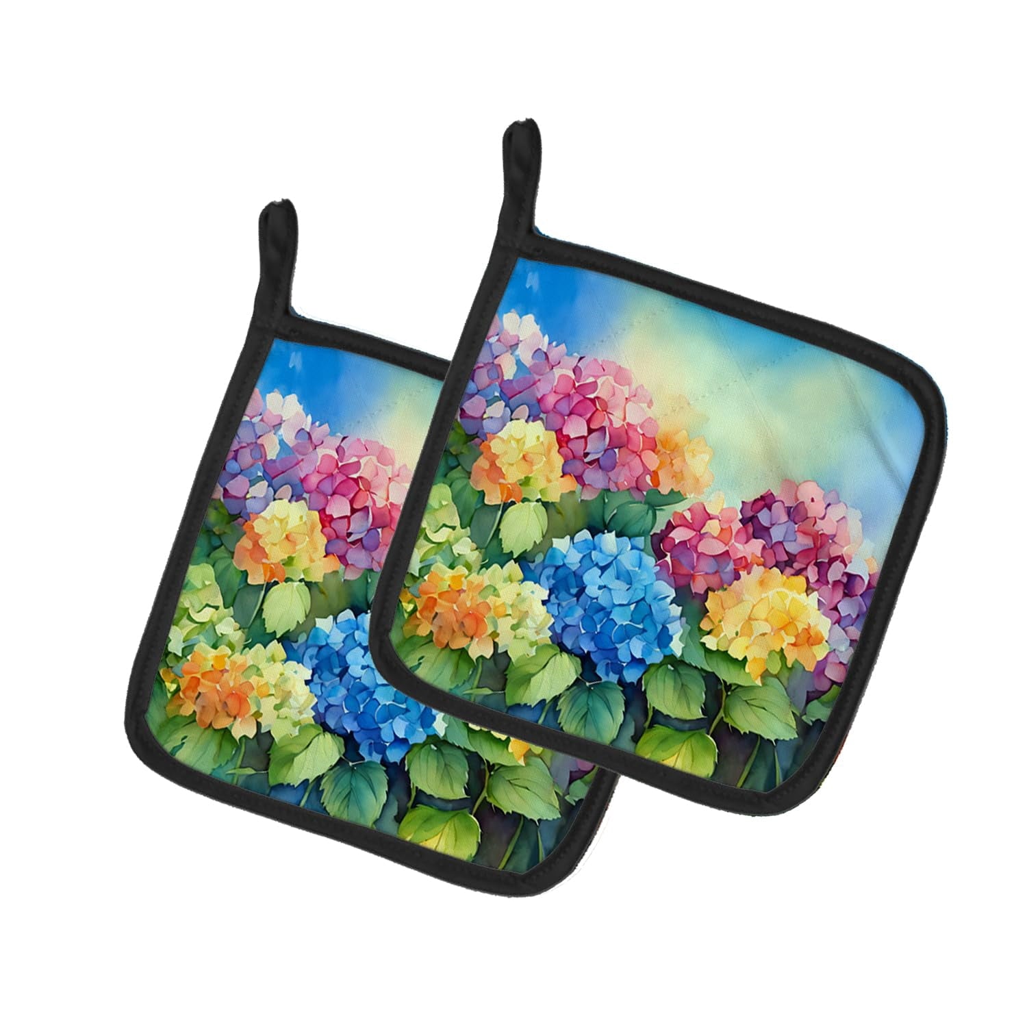 Carolines Treasures DAC1574PTHD 7.5 x 7.5 in. Hydrangeas in Watercolor Pot Holders - Set of 2