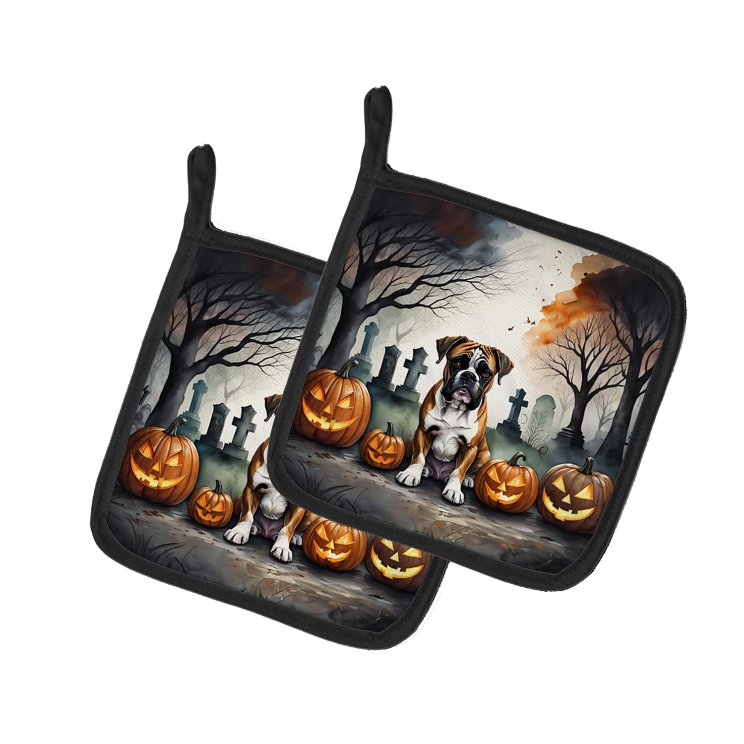 Carolines Treasures DAC2026PTHD 0.3 x 7.5 x 7.5 in. Boxer Spooky Halloween Pot Holders - Set of 2