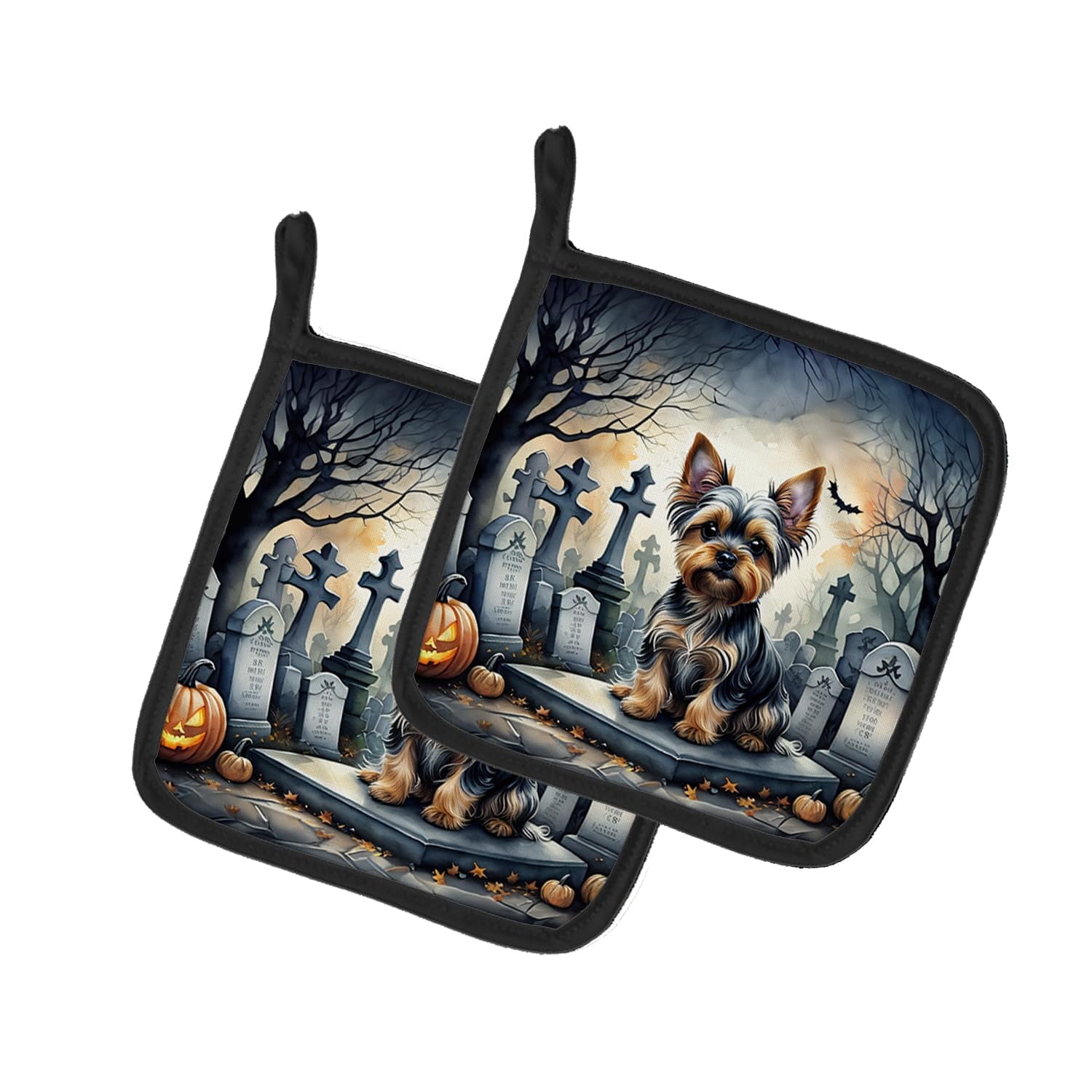 Carolines Treasures DAC2061PTHD 0.3 x 7.5 x 7.5 in. Yorkshire Terrier Spooky Halloween Pot Holders - Set of 2