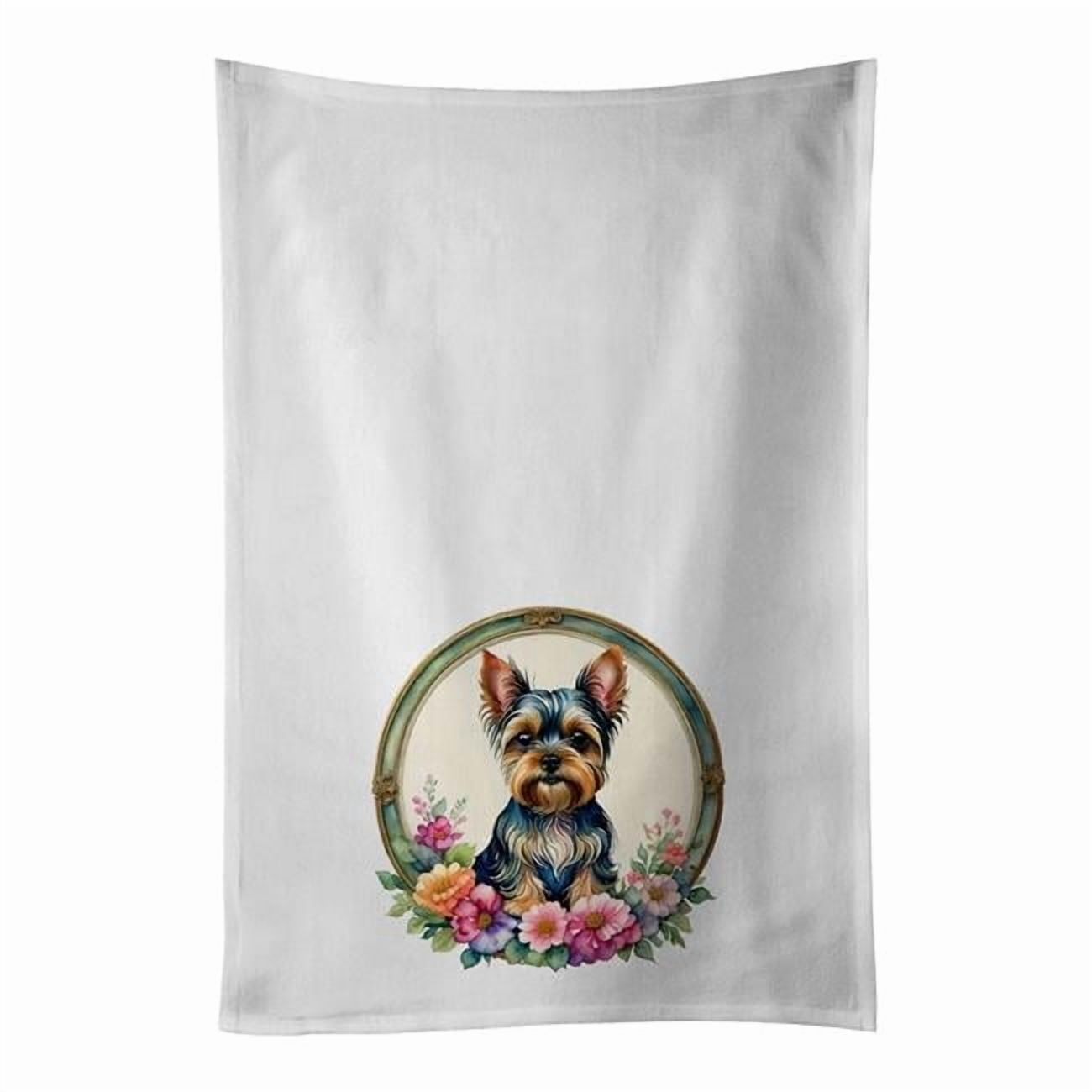 Carolines Treasures DAC2213WTKT 0.1 x 28 x 19 in. Yorkshire Terrier & Flowers Kitchen Towel, Set of 2