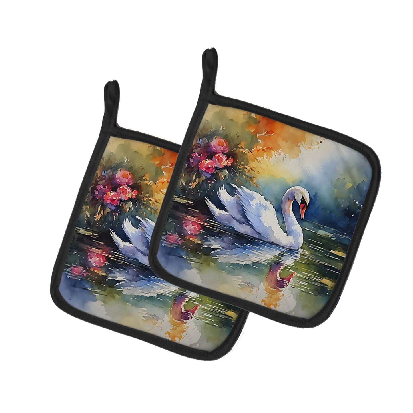 Carolines Treasures DAC3277PTHD 7.5 x 7.5 in. Swan Pot Holders - Set of 2