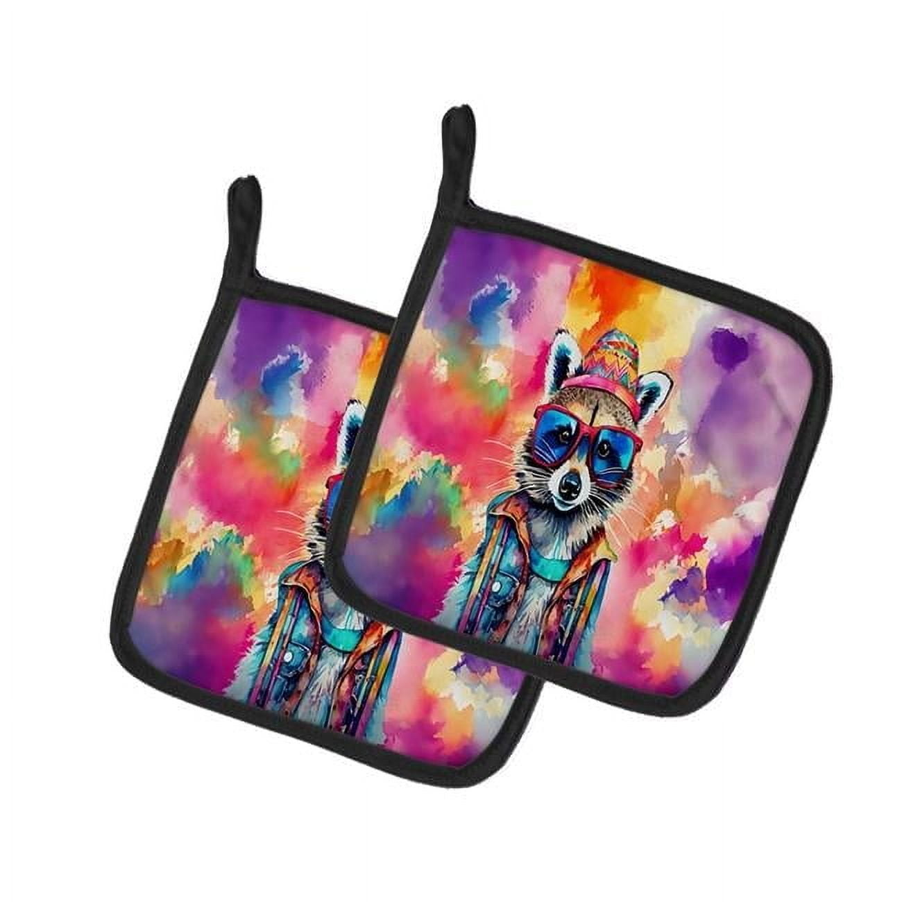 Carolines Treasures DAC4034PTHD 7.5 x 7.5 in. Unisex Hippie Animal Raccoon Pair of Pot Holders