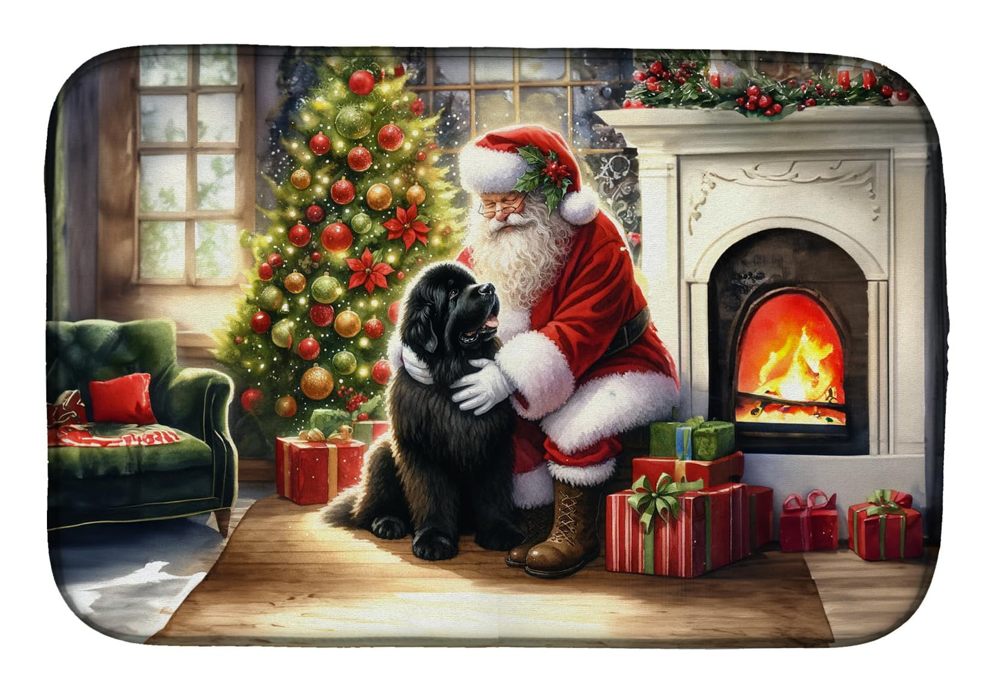 Carolines Treasures DAC4143DDM 21 x 14 in.  foundland & Santa Claus Dish Drying Mat