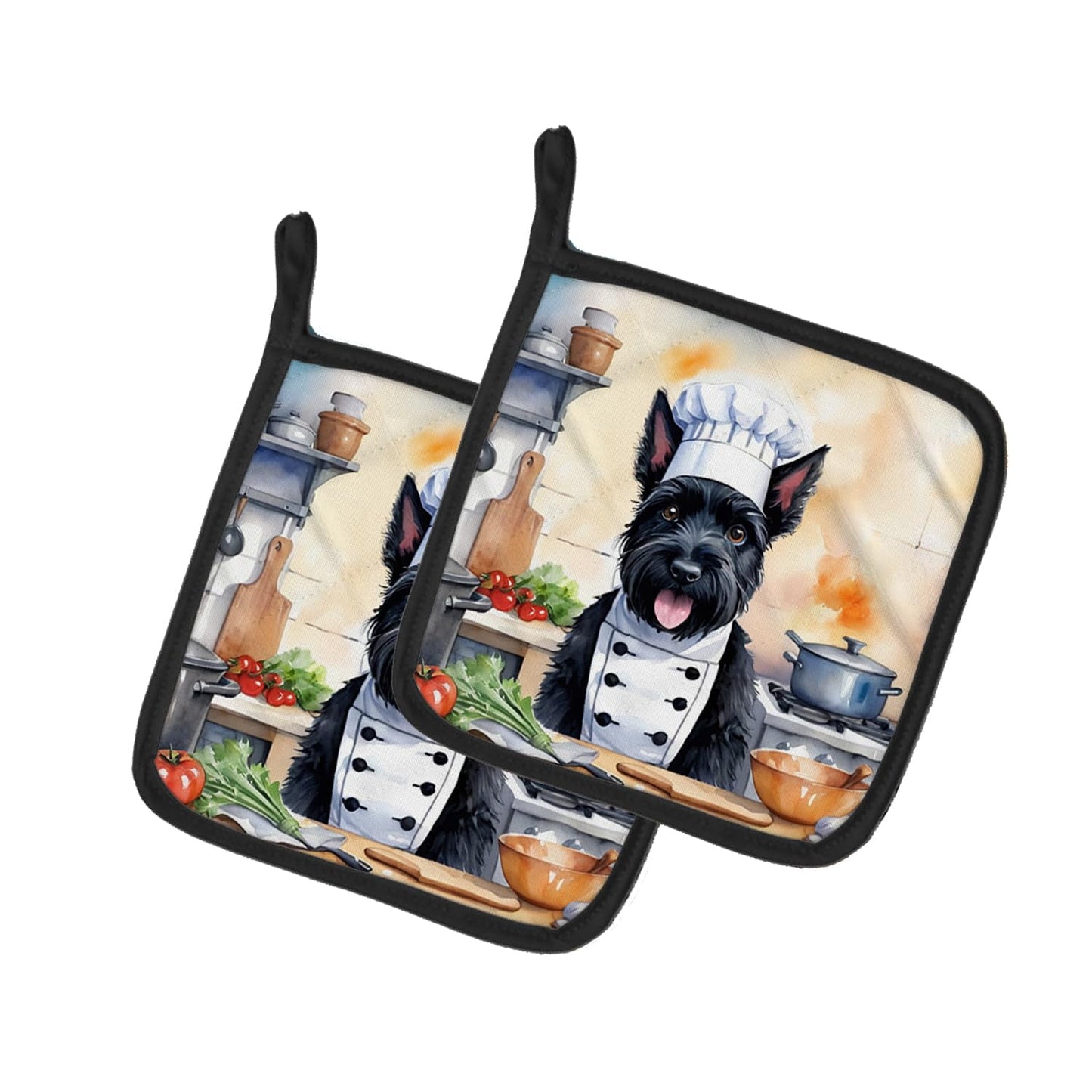 Carolines Treasures DAC6323PTHD 7.5 x 7.5 in. Unisex Scottish Terrier The Chef Pair of Pot Holder