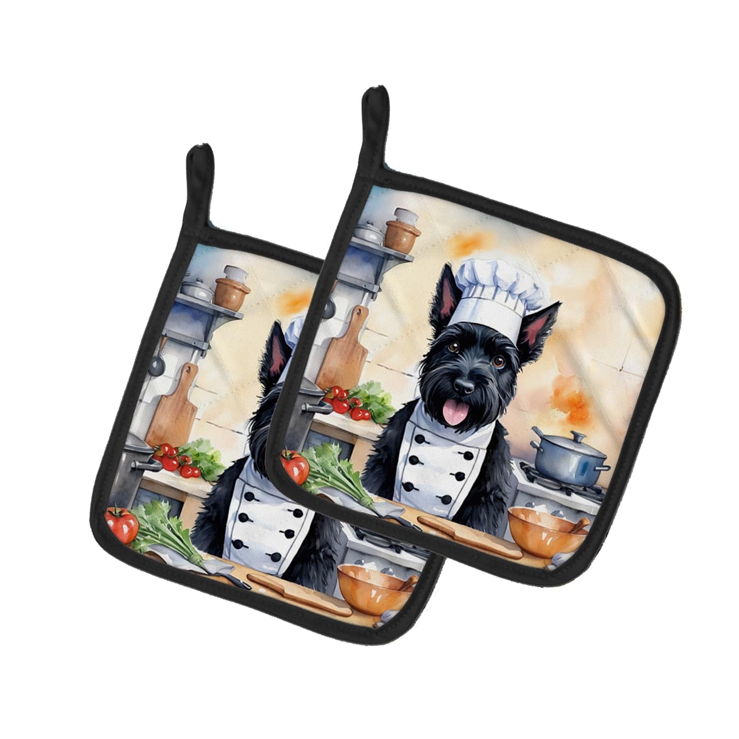 Carolines Treasures DAC6323PTHD 7.5 x 7.5 in. Unisex Scottish Terrier The Chef Pair of Pot Holder