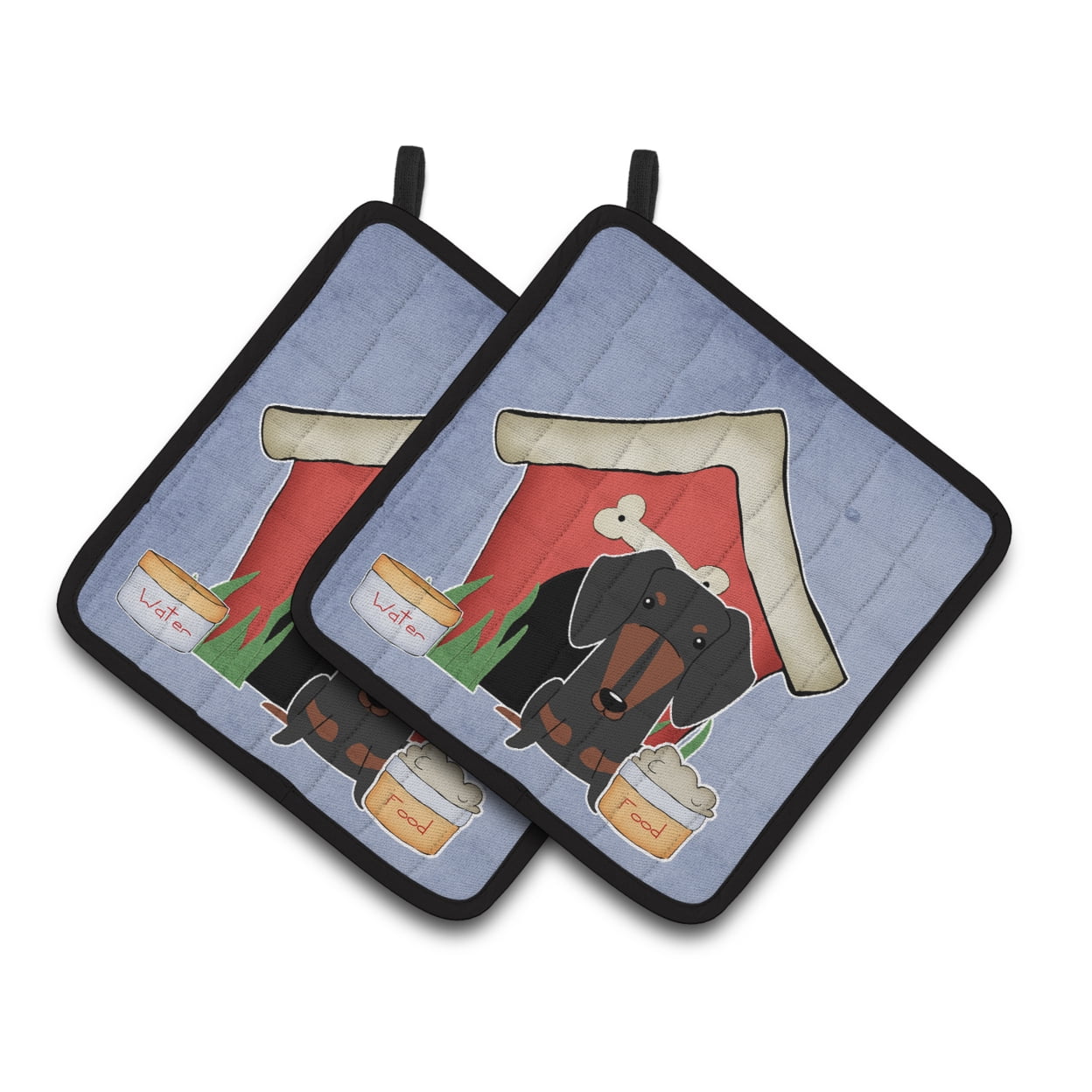 Carolines Treasures Dog House Collection Dachshund Black Tan Pair of Pot Holders 7.5HX7.5W multicolor