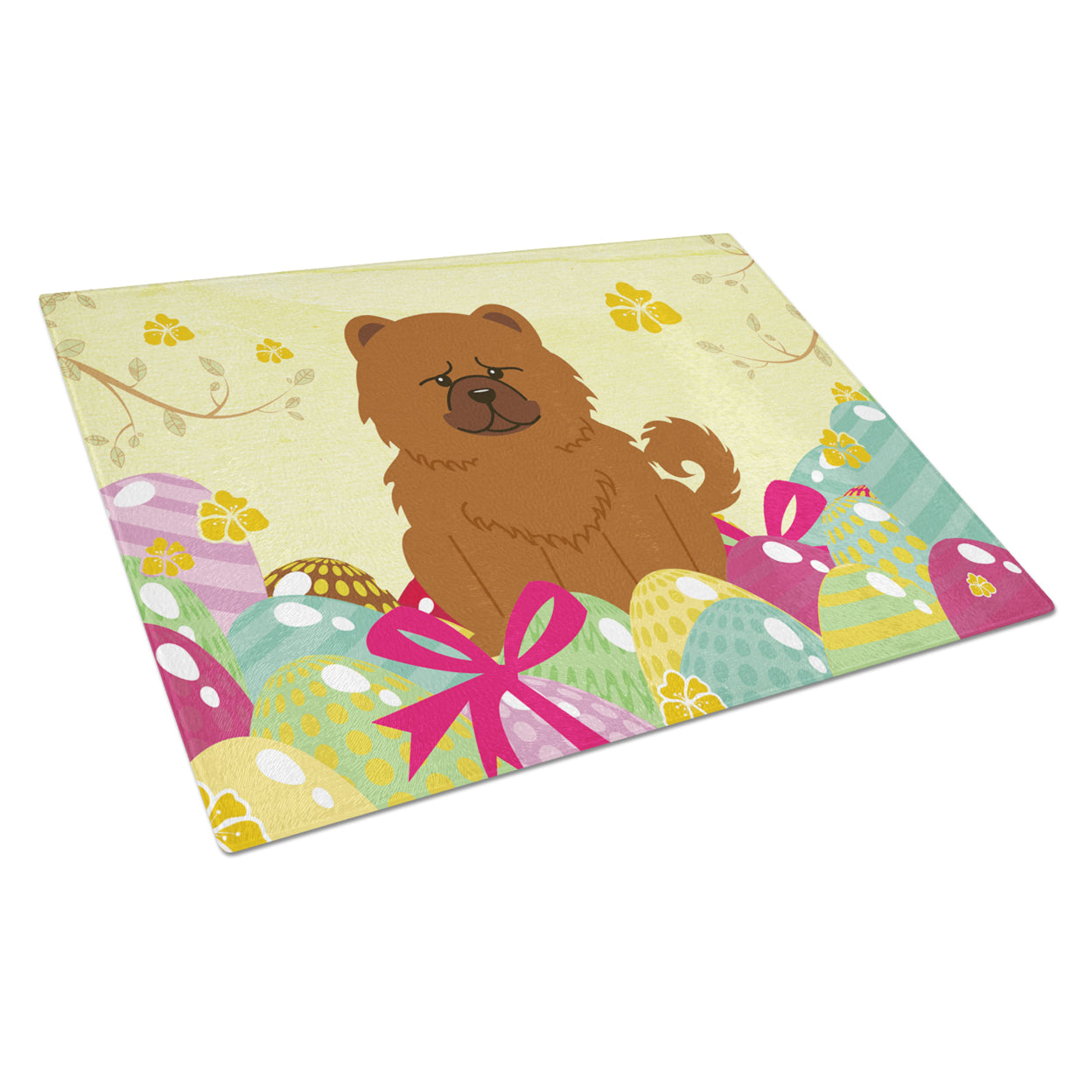 Carolines Treasures Easter Eggs Chow Chow Red Glass Cutting Board Large 12H x 16W multicolor