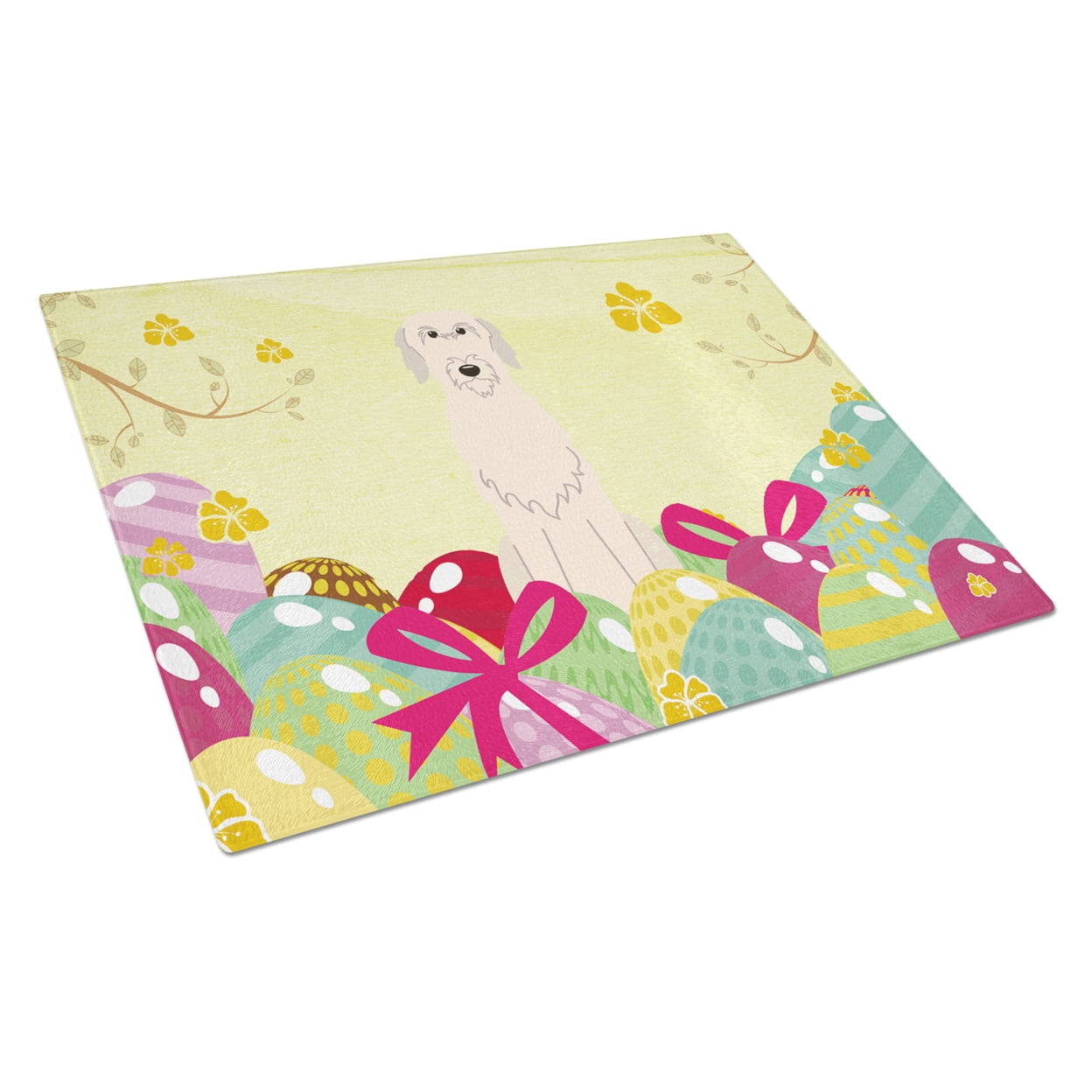 Carolines Treasures Easter Eggs Irish Wolfhound Glass Cutting Board Large 12H x 16W multicolor