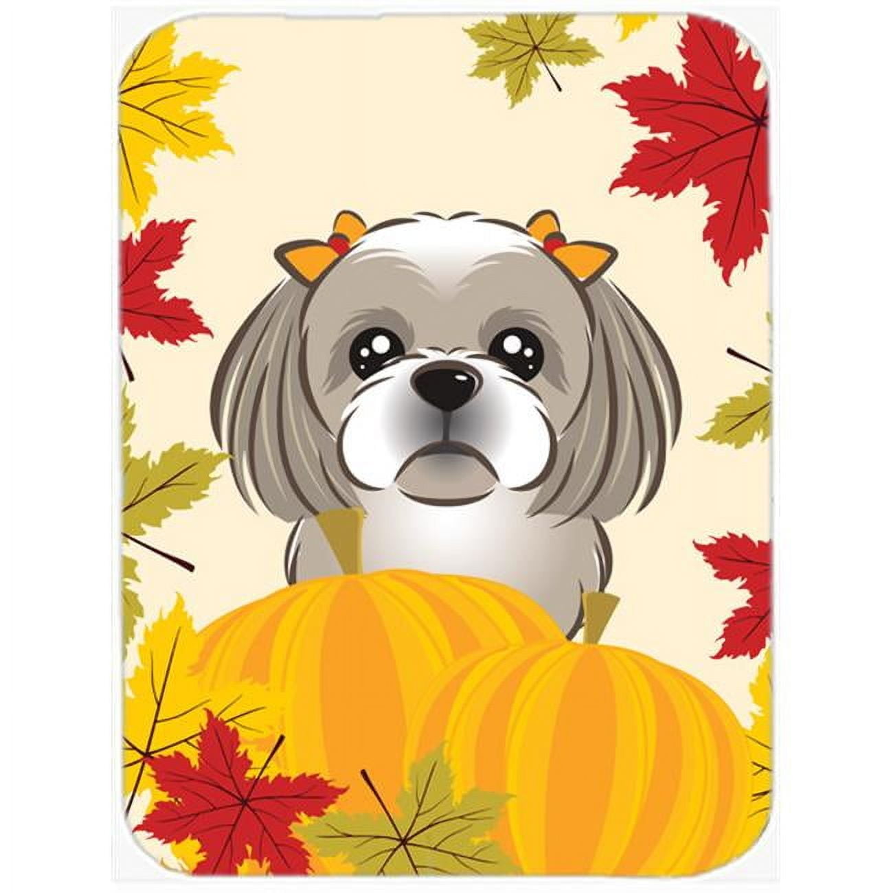 Carolines Treasures Gray Silver Shih Tzu Thanksgiving Glass Cutting Board Large 12H x 16W multicolor