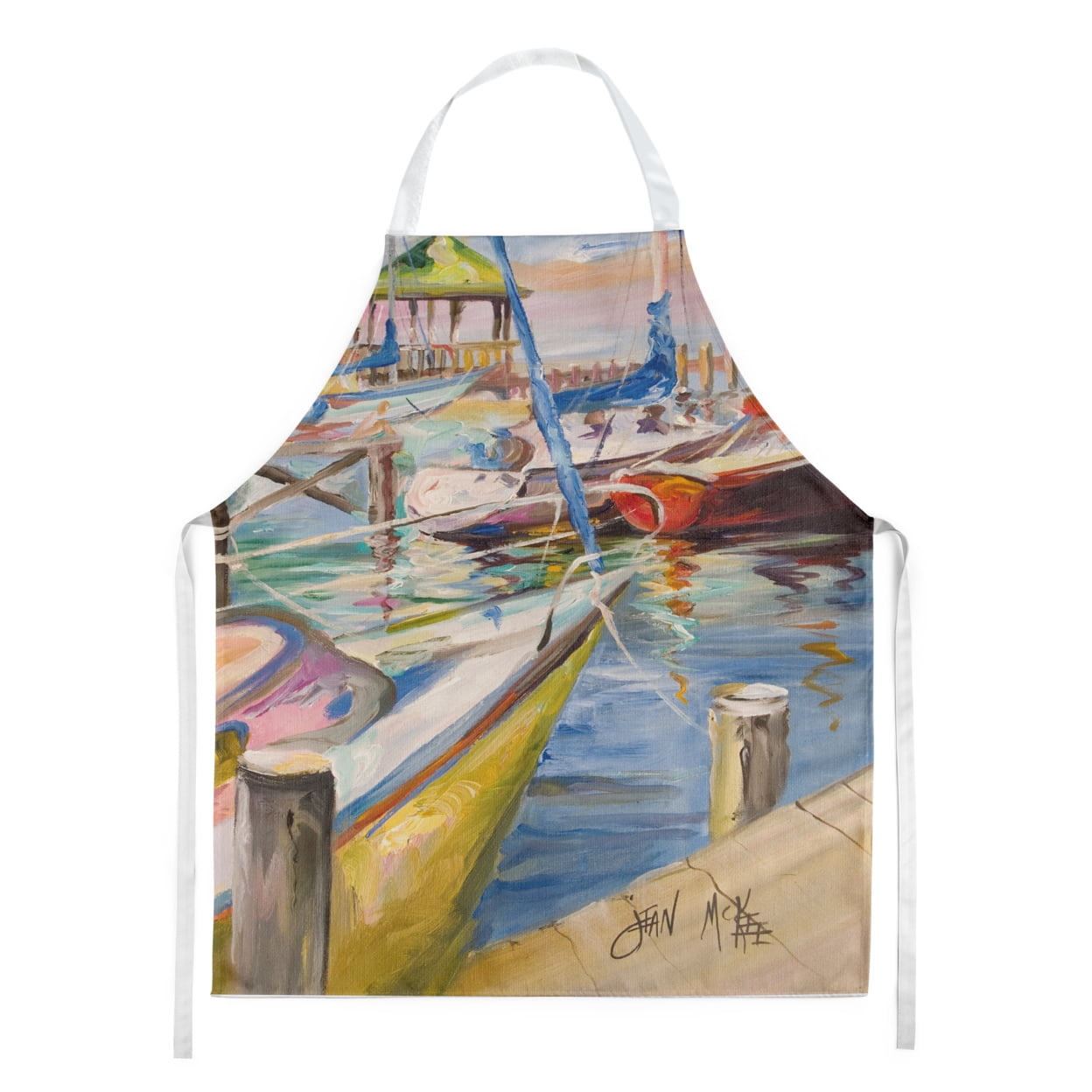 Carolines Treasures JMK1151APRON Boat Docks Sailboats Apron Large multicolor