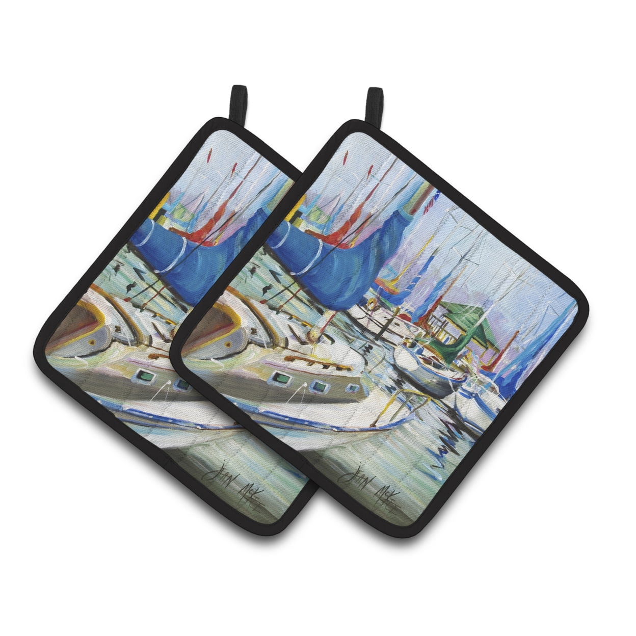 Carolines Treasures JMK1241PTHD Day break Sailboats Pair of Pot Holders , 7.5HX7.5W, multicolor