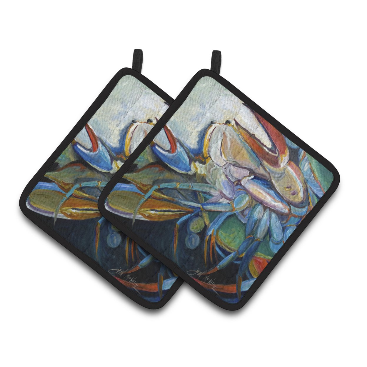 Carolines Treasures JMK1253PTHD Belly Crab Pair of Pot Holders , 7.5HX7.5W, multicolor