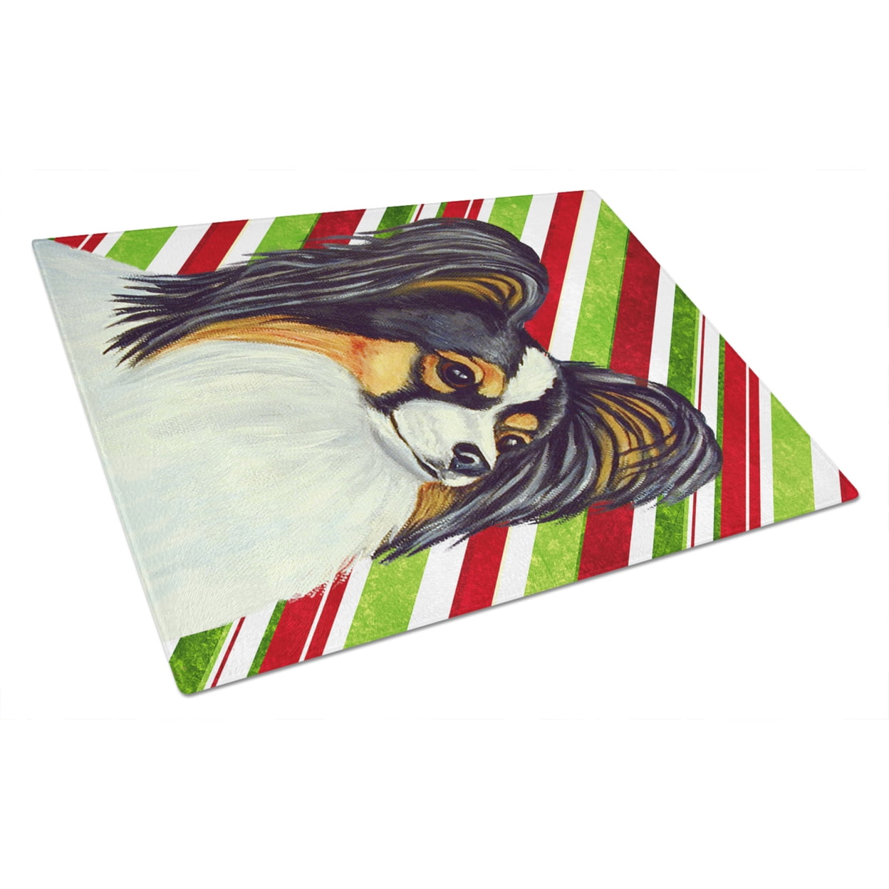 Carolines Treasures LH9255LCB Papillon Candy Cane Holiday Christmas Glass Cutting Board Large, 12H x 16W, multicolor