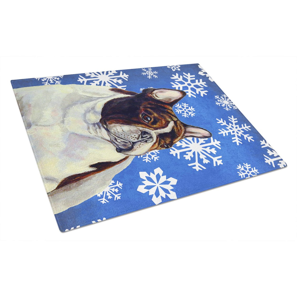Carolines Treasures LH9292LCB French Bulldog Winter Snowflakes Holiday Glass Cutting Board Large, 12H x 16W, multicolor